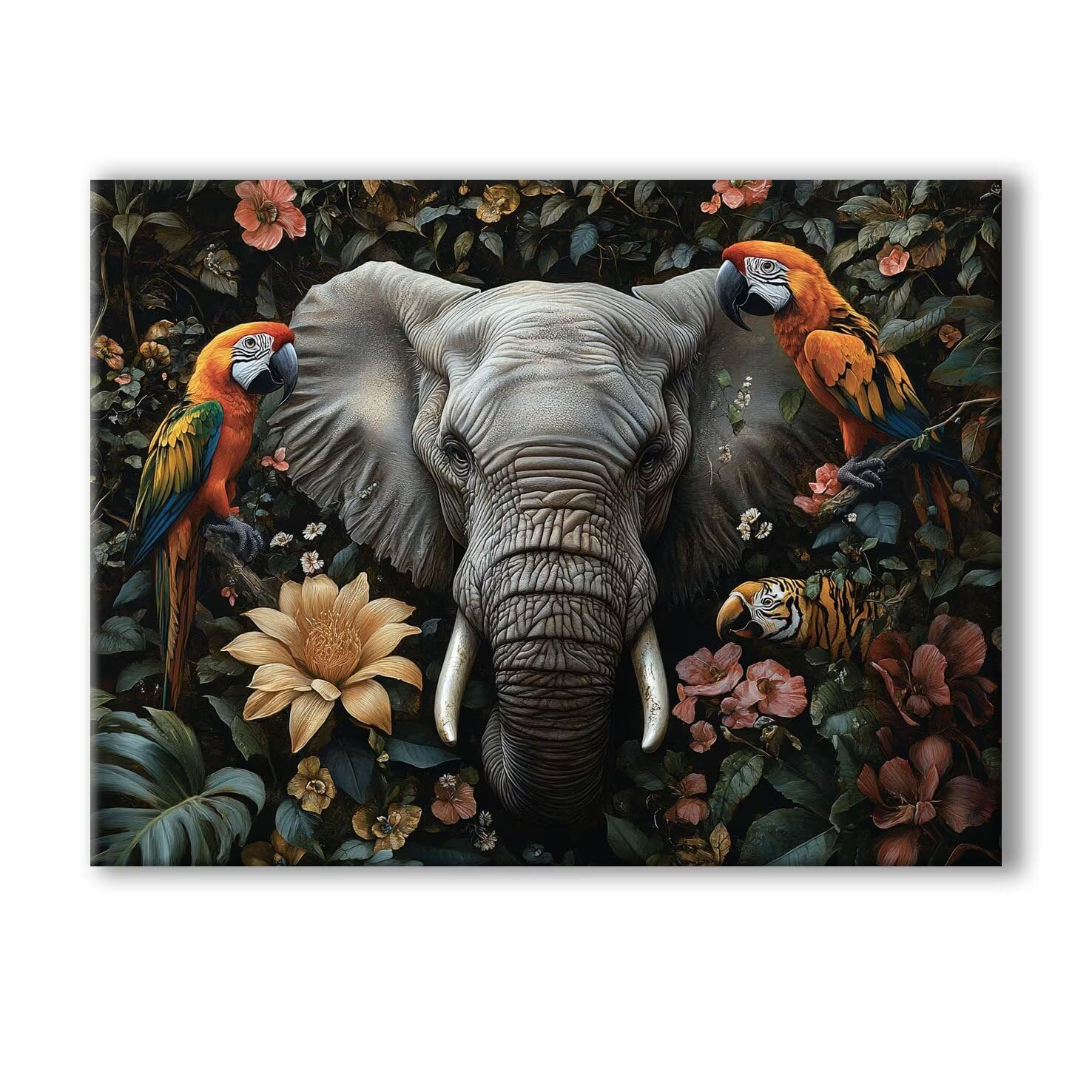 Papuga Malowanie po numerach dla dorosłych z ramą 90x120 cm, DIY Paint by Numbers Słoń, Obrazy do malowania według numerów z 3 pędzlami i akrylem, zestaw rękodzieła, dekoracja domu 0R-1336