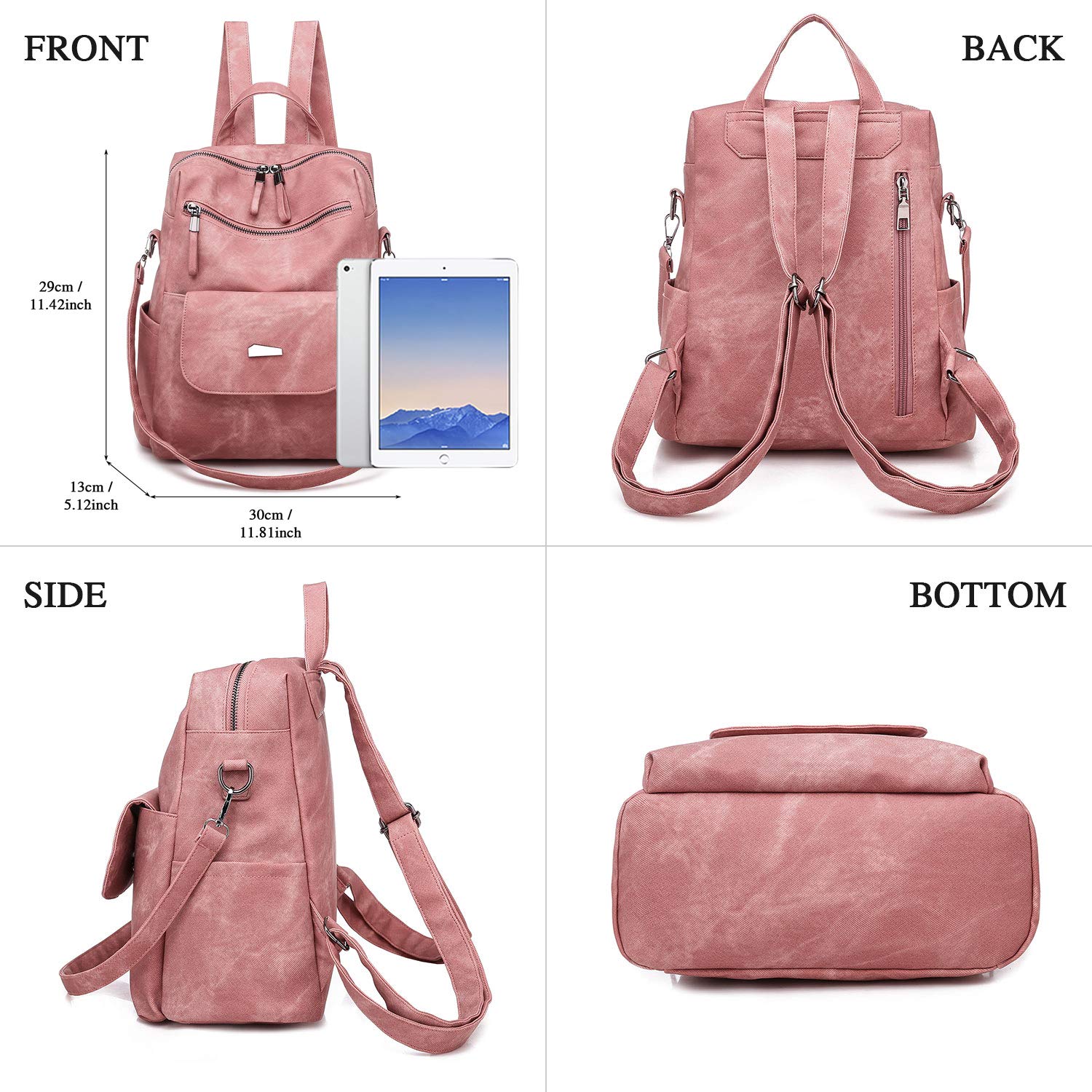 UBAYMAX Zaino Donna Casual alla Moda, Borsa Zainetto in PU Pelle, Daypack Multifunzione per Scuola/Lavoro/Viaggio/Shopping/Uso Quotidiano, Zaino Multi-Tasca con Design Versatile