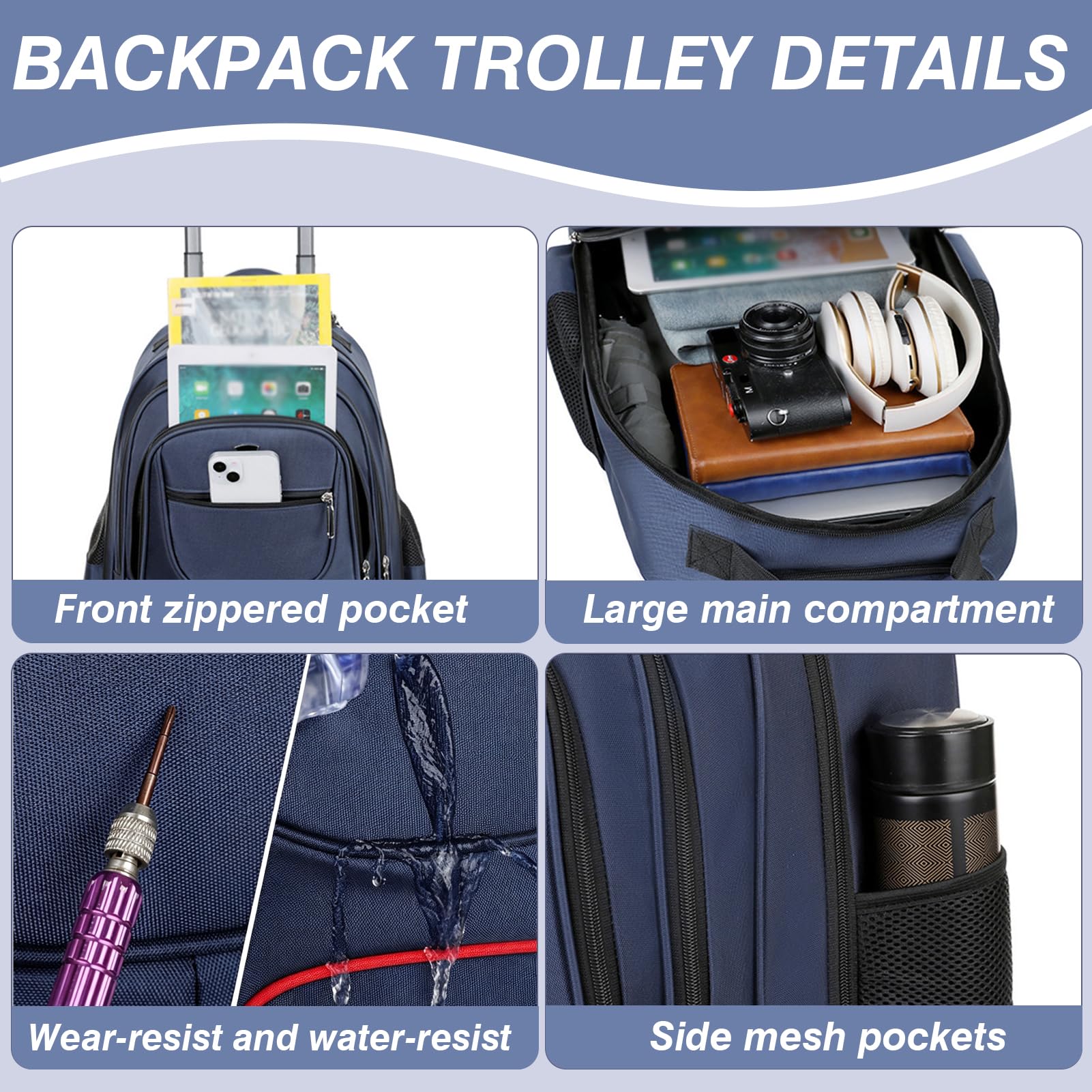 Zaino Trolley Per PC Bagaglio A Mano Borsa da Viaggio con Scomparto Per Computer Impermeabili Lavoro e Tempo Libero Uomo Donna
