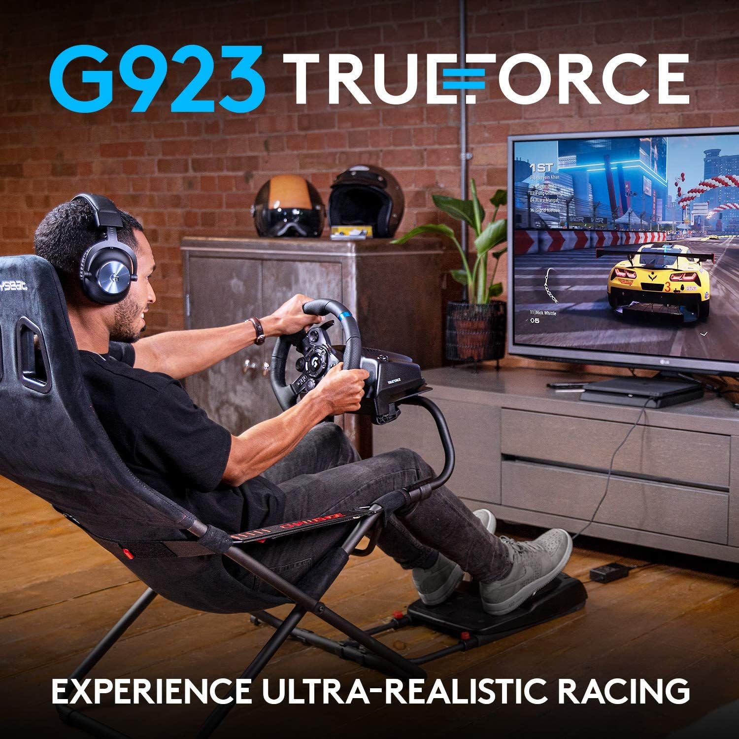 Logitech G Driving Force Shifter with Logitech G923 Racing Wheel and Pedals for PS 5, PS4 and PC and Genuine Leather Wheel Cover