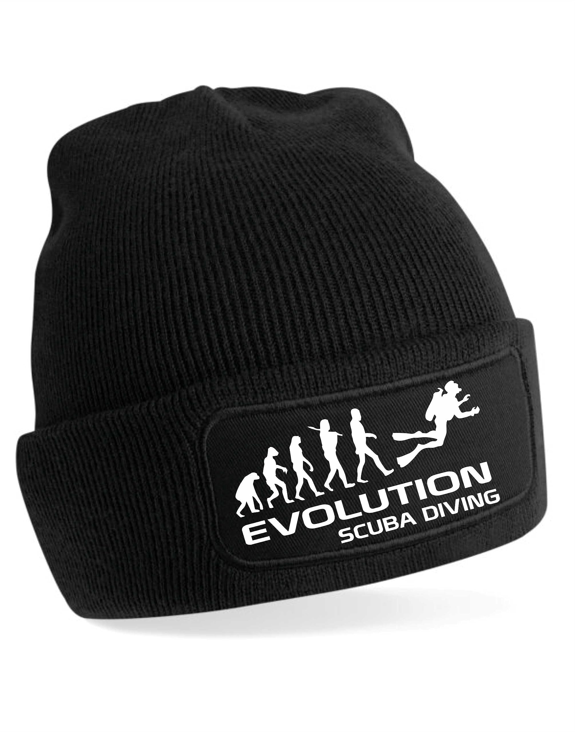 Print4U Evolution of Scuba Diving Beanie Hat Pony Sport Gift for Men & Ladies Black