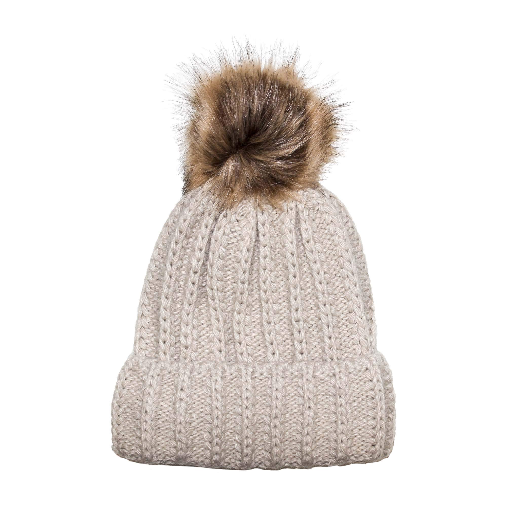 Aran Traditions Fisherman Stitch Pom Pom Hat (Pebble/Natural)
