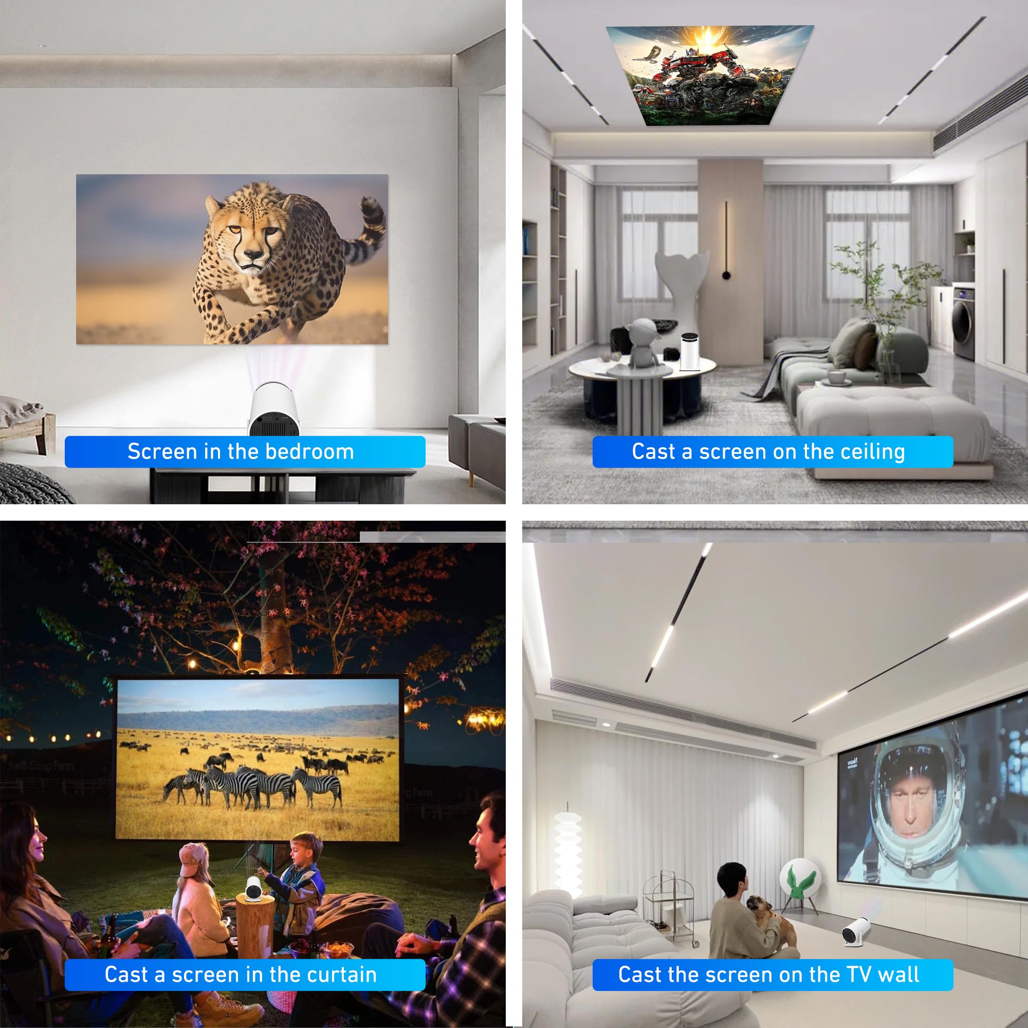 Proyector Portatil (2026 Upgraded) con 1920x1080P, Proyector 4K con WiFi 6 y BT 5.2, 180° Rotation, Projector Portable 4K con HD-MI, USB, PS5, Phone,【Auto Keystone】