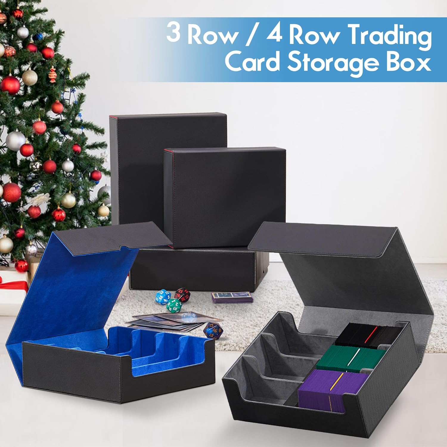 Trading Card Storage Box 2400+,4 Row MTG Deck Box Storage with 32 Card Dividers & 4 Foam Stoppers,MTG Card Case Fit for Magic,Yugioh,TCG,Sports Cards,Black & Grey
