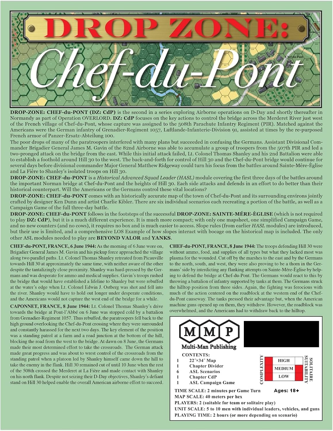 Multi-Man Advanced Squad Leader Module: Drop Zone: Chef-du-Pont. Board Game. for Adults 18+