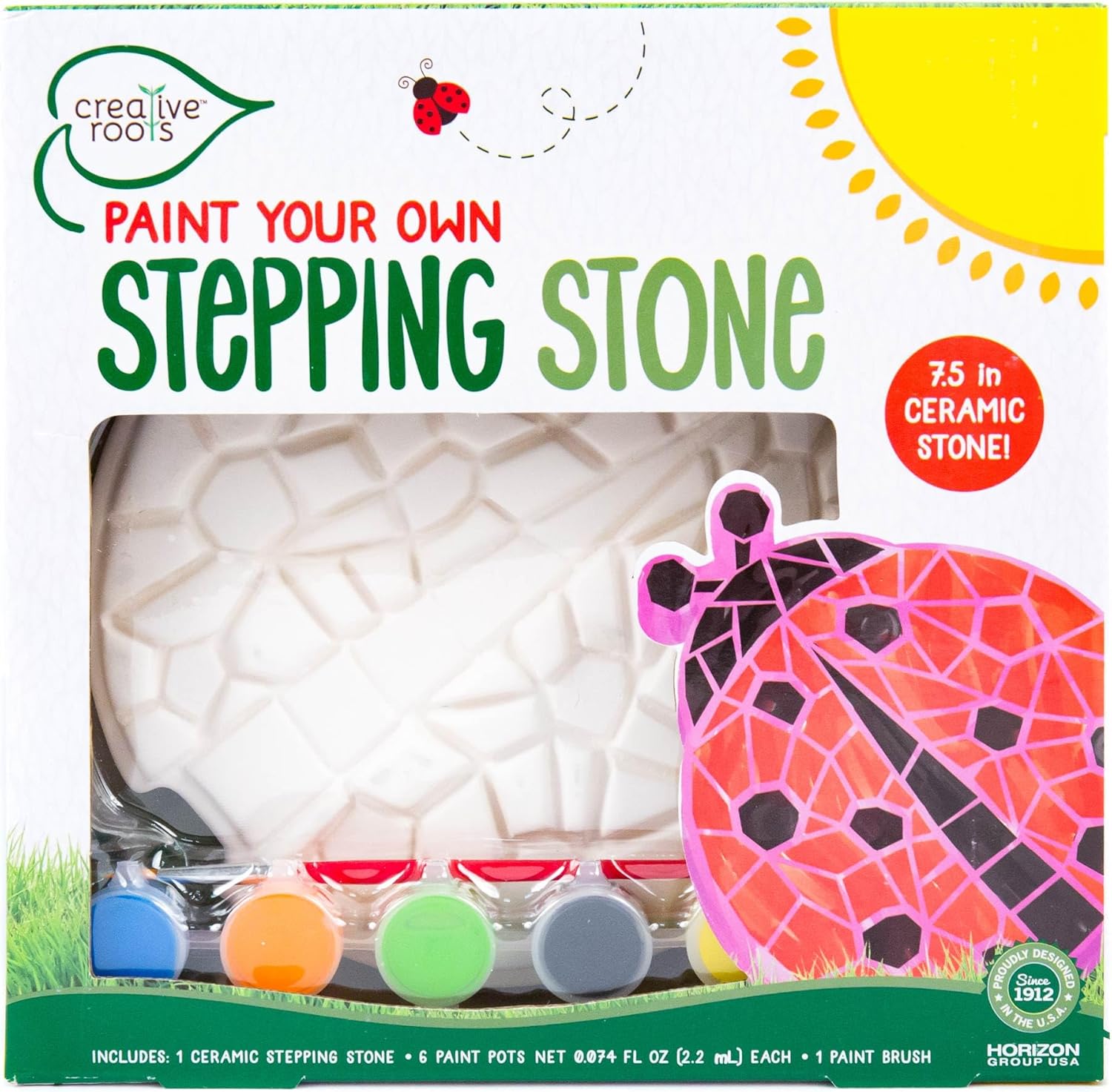 Creative Roots Mosaic Ladybug Stone, Includes 7-Inch Ceramic Stepping Stone & 6 