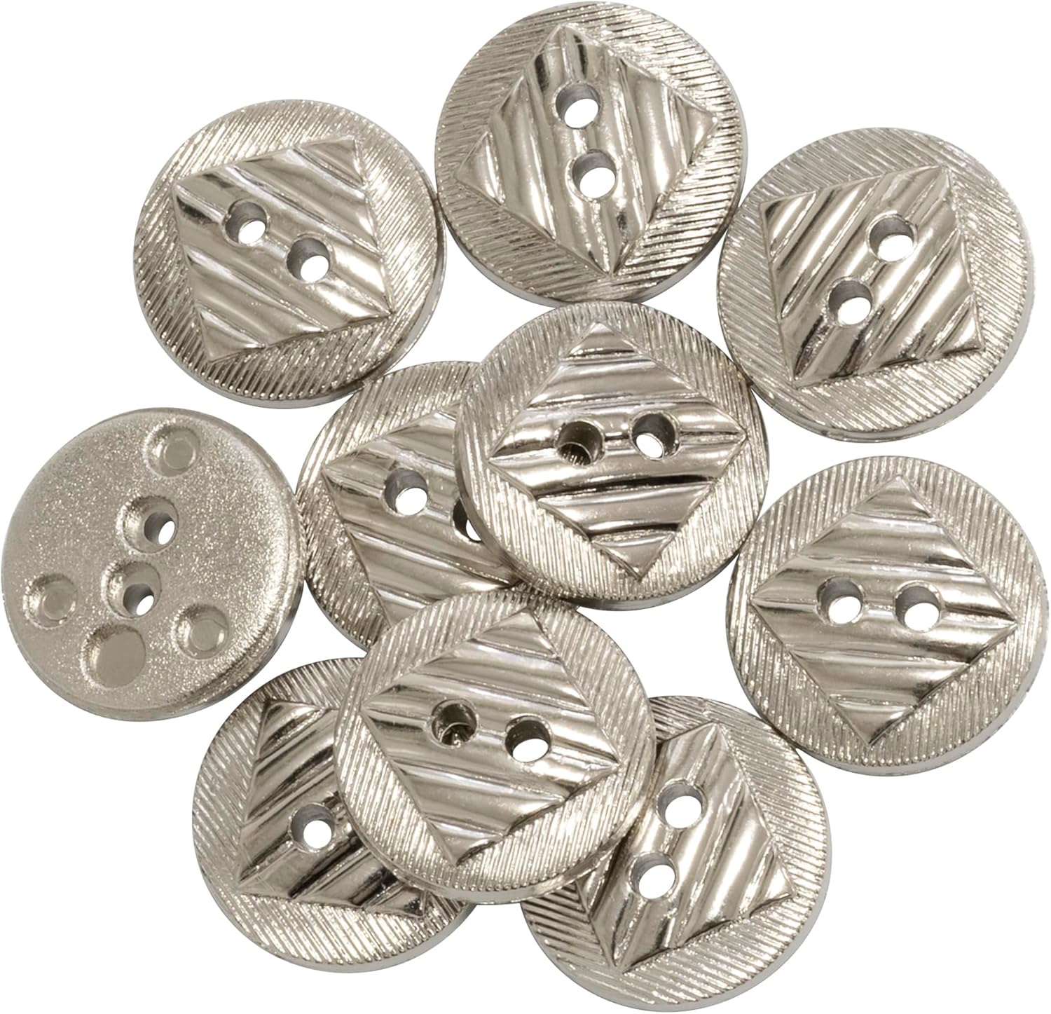 AERZETIX - C65708 – Set of 10 Round Sewing Buttons Ø15 x 3.8 mm with 2 Holes 24L L24 – Colour: Silver – Opening 2 mm – In Plastic – Haberdashery Sewing Clothes Fashion Decoration Needle Thread