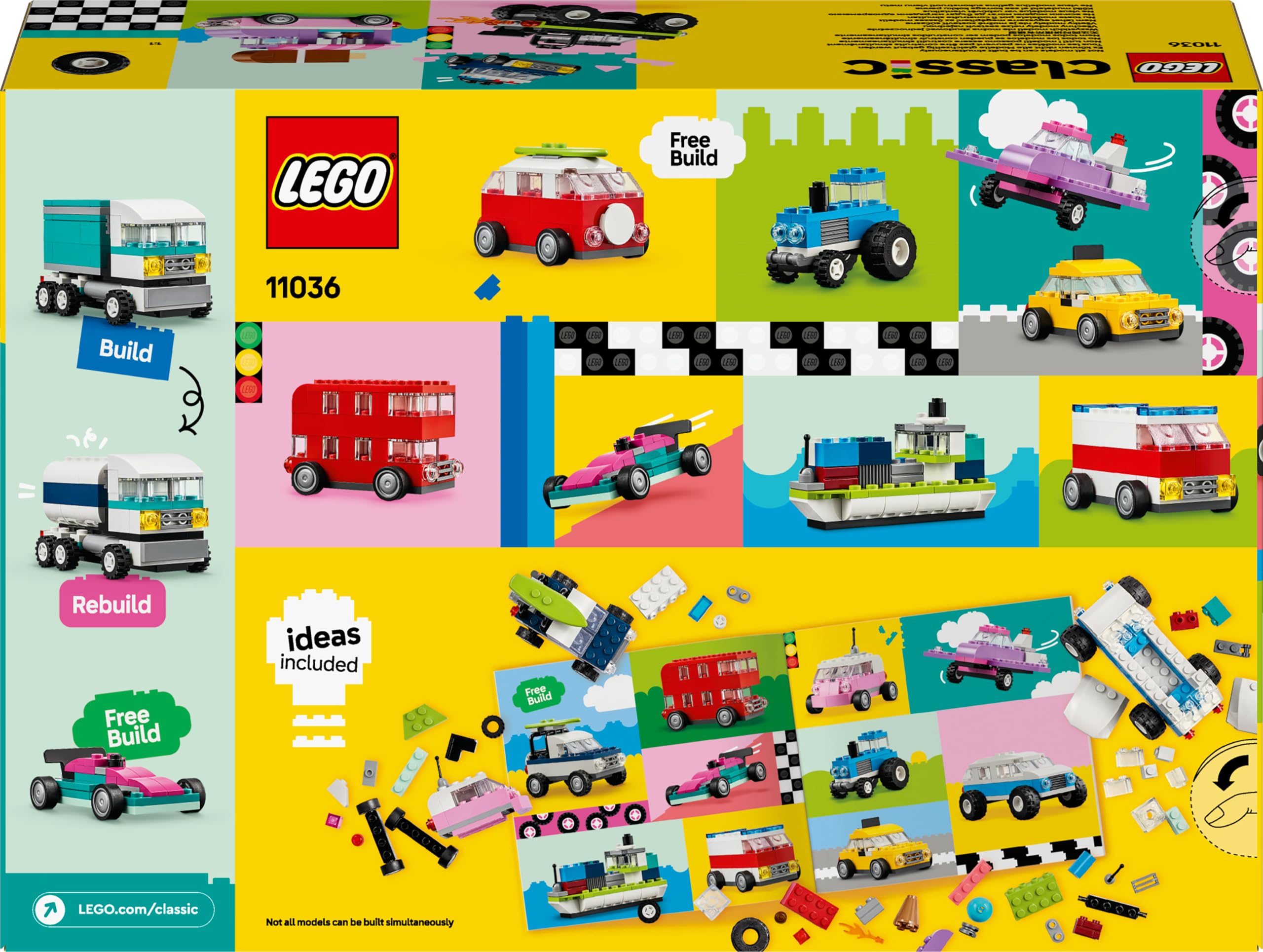 LEGO Classic Vehículos Creativos Coloridos, Maquetas de Coches Urbanos: Coche de Policía, Camión y Más, Juguete de Construcción con Ladrillos, Regalo para Niños y Niñas de 5 Años en Adelante 11036