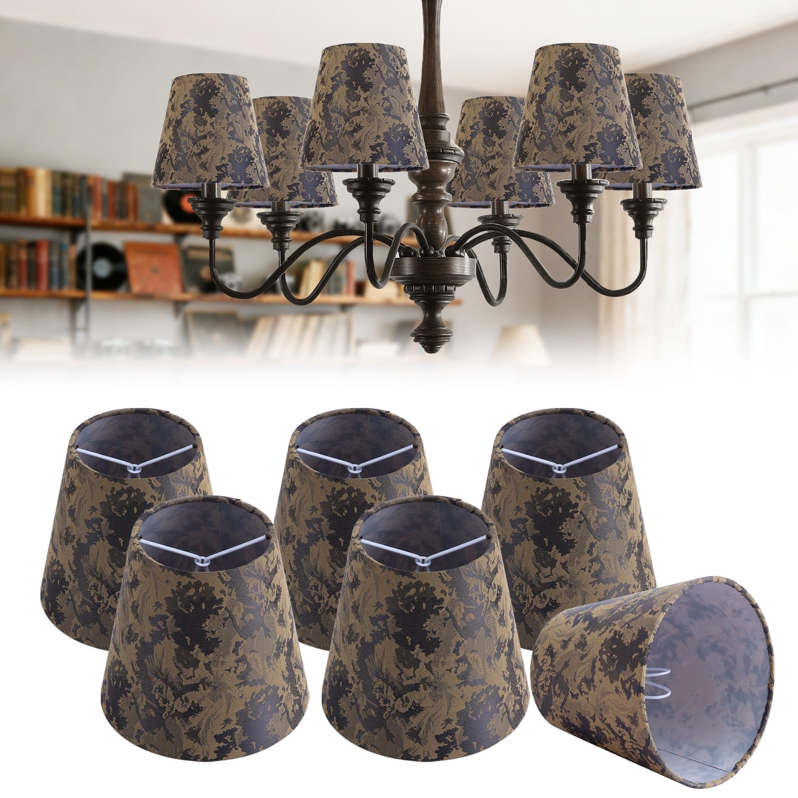 Yisun Brown Set Of 6 Lamp Shade, Clip On Gauze Chandelier Lampshades, Little Upright Wall Candle Light Lampshade For Bedroom, Dining Room Decorations