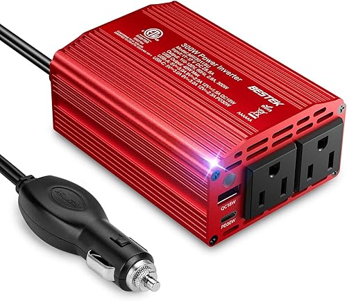 Vista 8 de BESTEK Inversor de corriente para automóvil de 300 W con puertos USB-C y QC3.0 de 65 W - Convertidor de 12 V CC a 110 V CA para vehículos