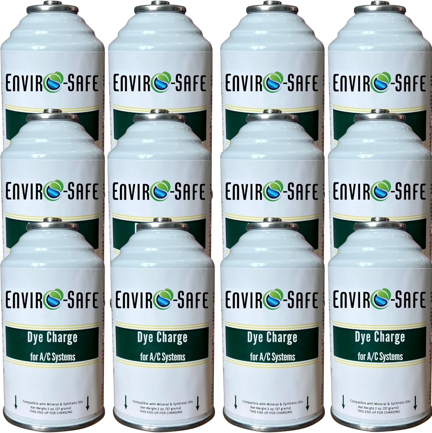 ENVIRO-SAFE UV Dye Charge – Leak Detector for R1234YF, R134a, R12, R22, R600a, R290 & More | Fluorescent AC Leak Detection Dye – 12 Cans (Cans Only)