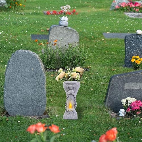 Miniatura 9 de Regalo conmemorativo del cementerio estatua de ángel de jardín con luces solares y jarrones, florero de ángel de oración, estatuas de jardín de