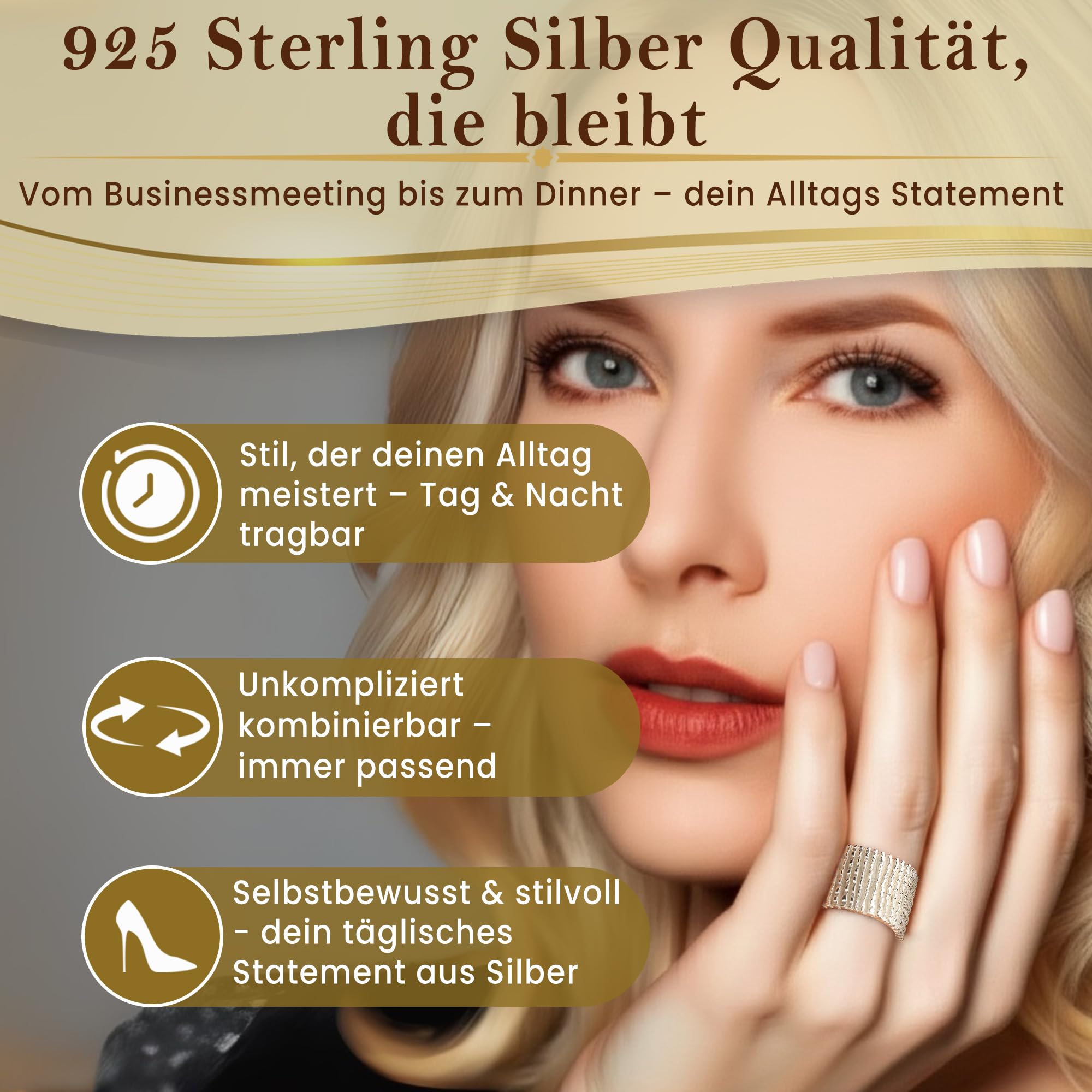 Cassini Damen Bandring massiv aus 925 Sterling Silber – Ringgröße 52-64, Breiter, auffälliger Silberring – Hochwertiger Schmuck für Frauen – Nickelfrei & antiallergisch, Statement Ring