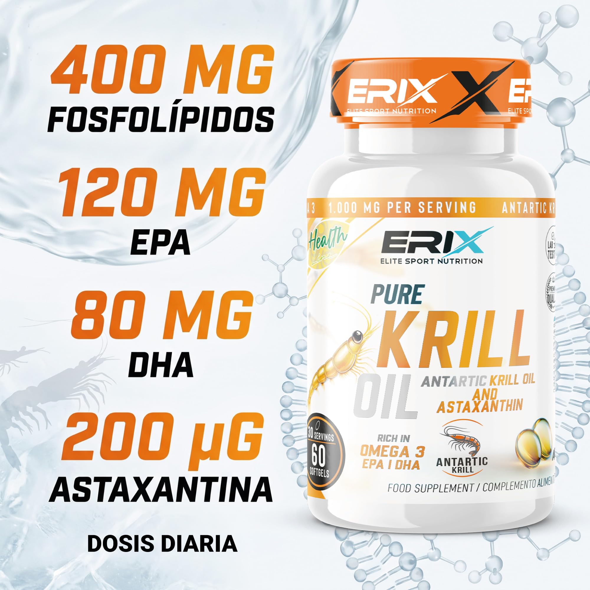 ERIX Nutrición Aceite de Krill Antártico 1000 mg Pack 2 x 60 Perlas