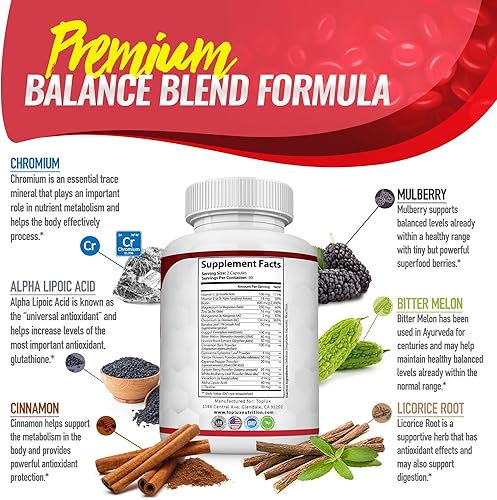 Miniatura 4 de Suplemento complejo de mezcla de equilibrio natural premium, 20 hierbas naturales y vitaminas con canela sin OMG, vegano, para hombres y mujeres, 60