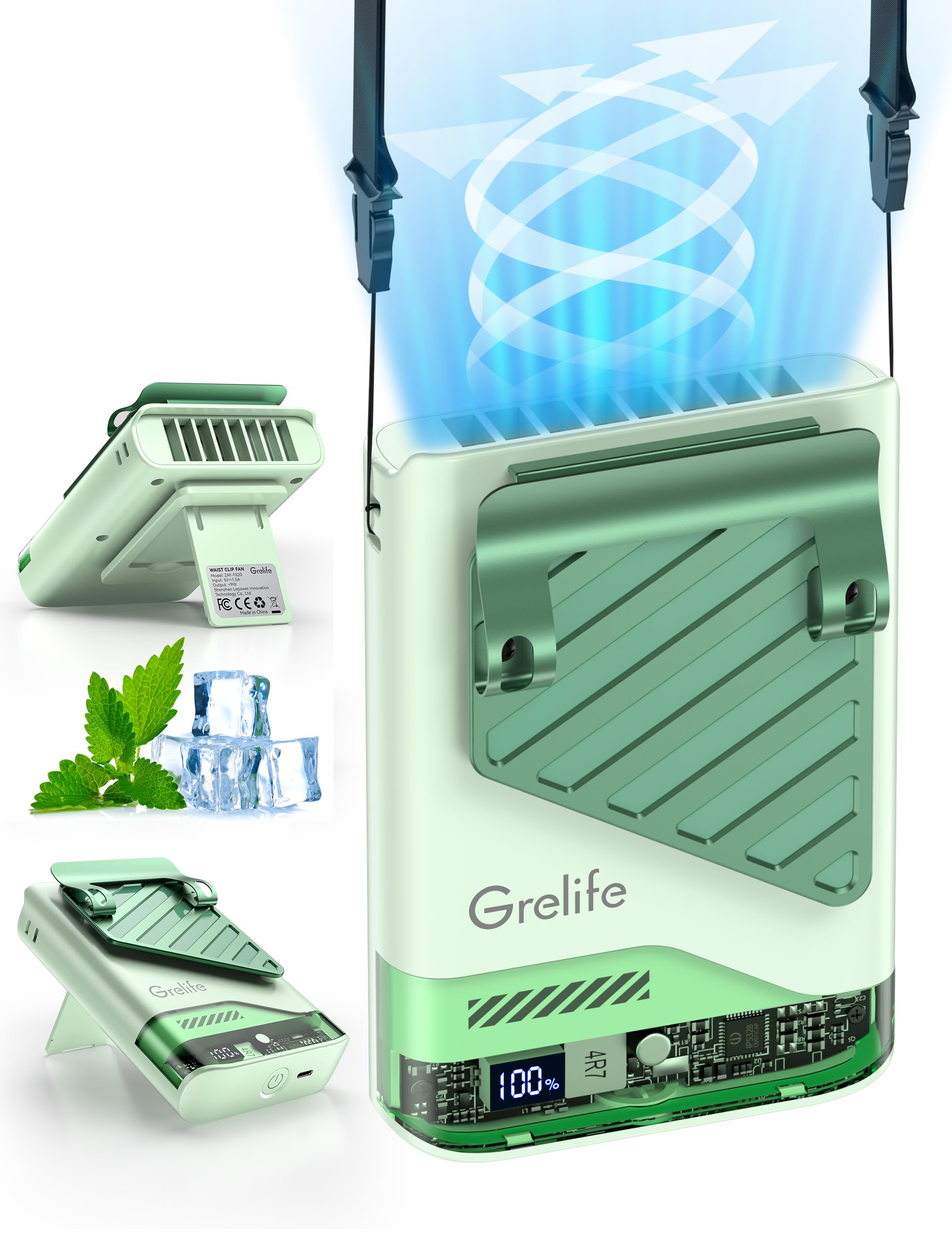 Amazon.com: Grelife AI Portable Waist Fan Rechargeable,10000mAh