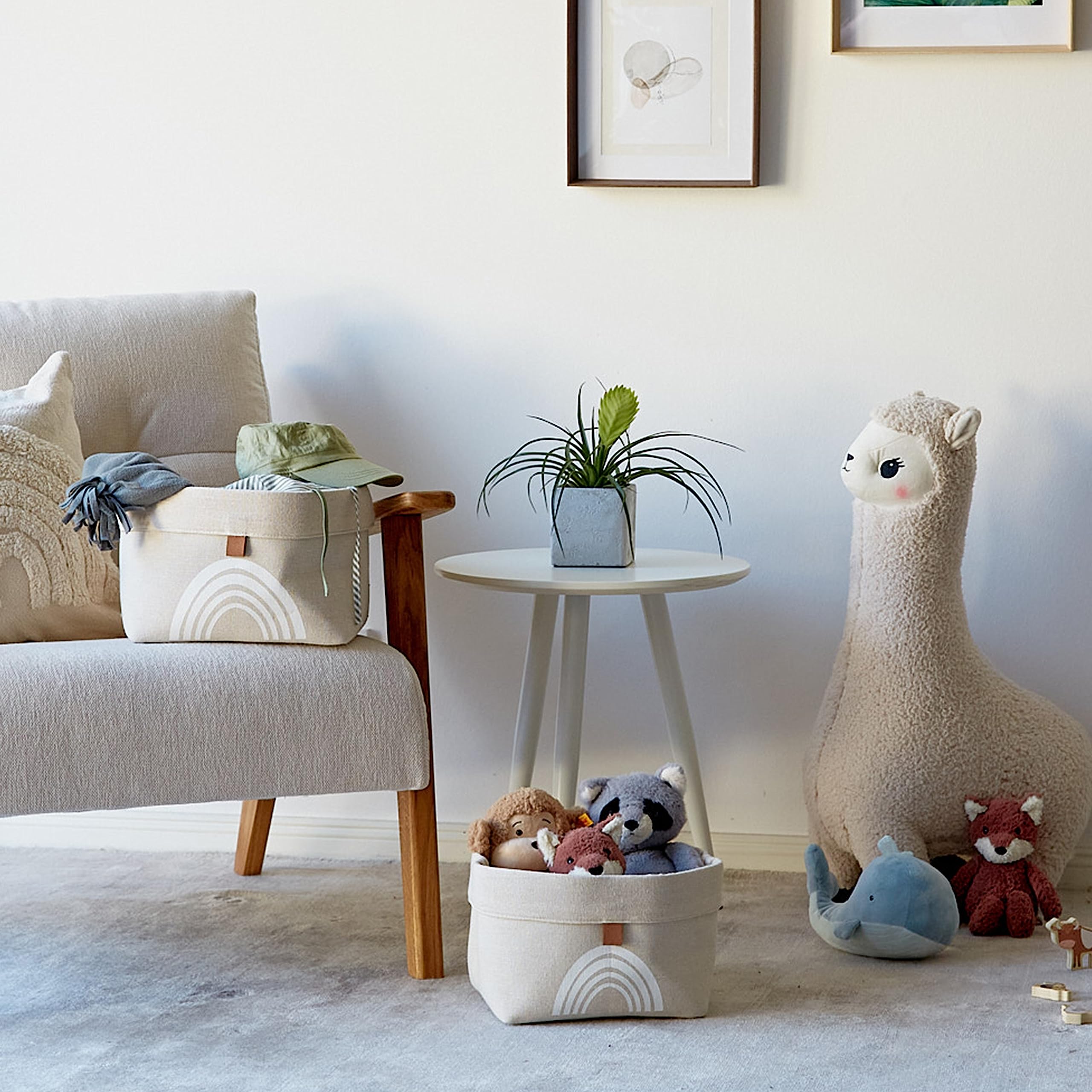 Cestini Portaoggetti Piccoli Pieghevoli Set da 2 Beige