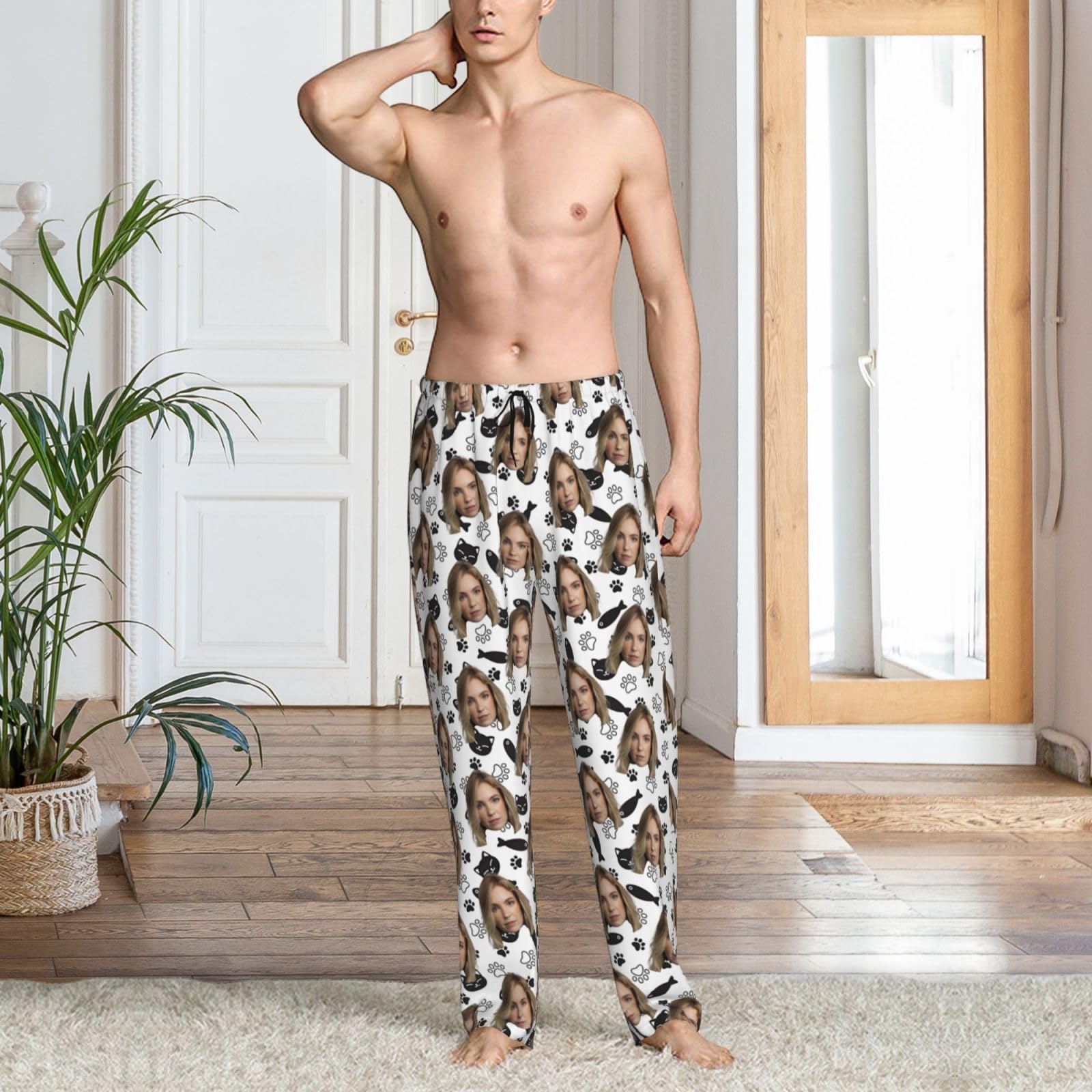 Pantaloni del Pigiama personalizado per Uomo Pantaloni del Pigiama Divertenti su personalizada Loungewear, Set di Pigiami con Foto, Volto, Testo – Regalo per Donna