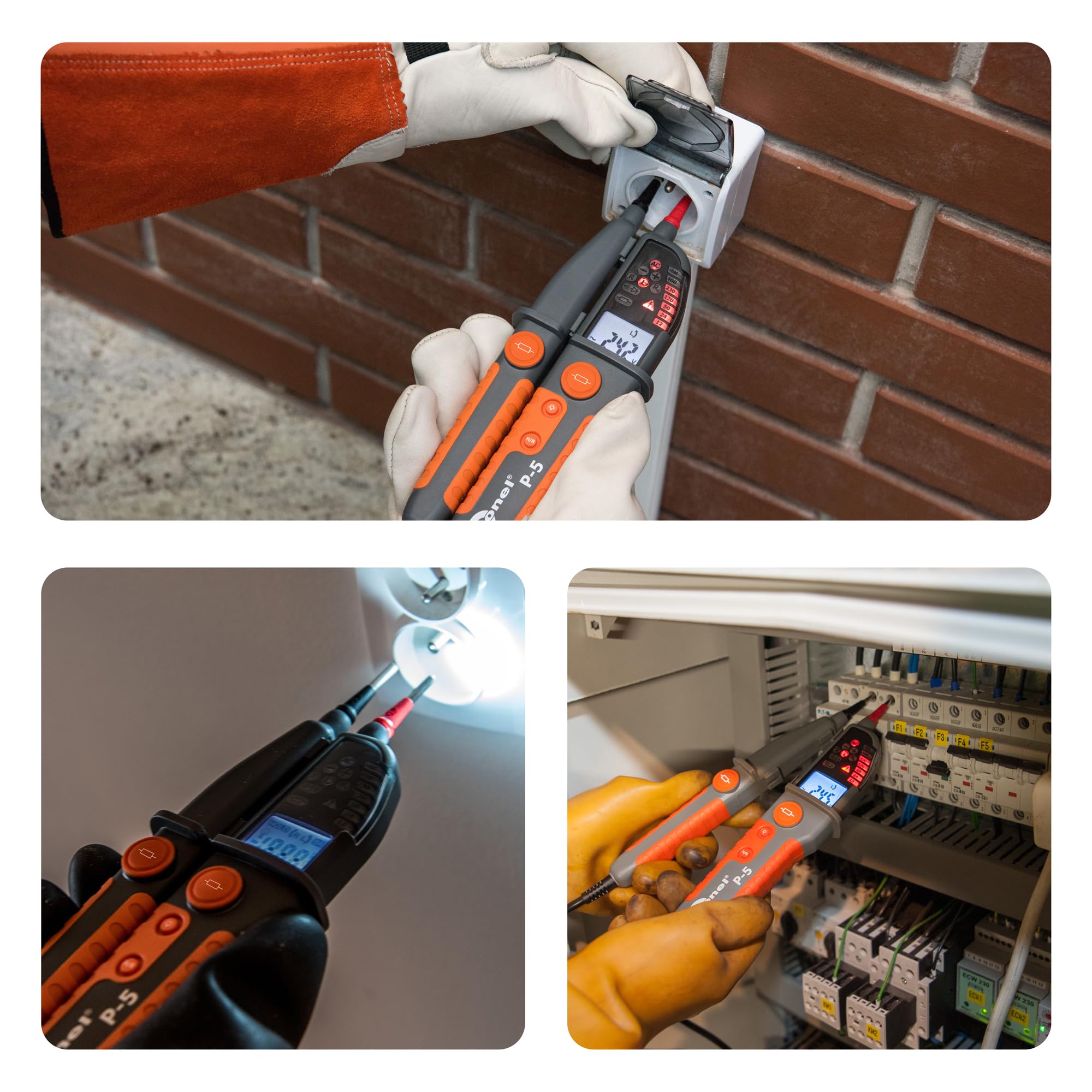 SONEL P-5 Indicateur de Tension Bipolaire Professionnel - Mesure Automatique AC/DC jusqu'à 1000 V, Alertes Sonores, Test RCD, Étanche IP65, Écran LCD avec Lampe Torche, CAT IV 600 V/CAT III 1000 V
