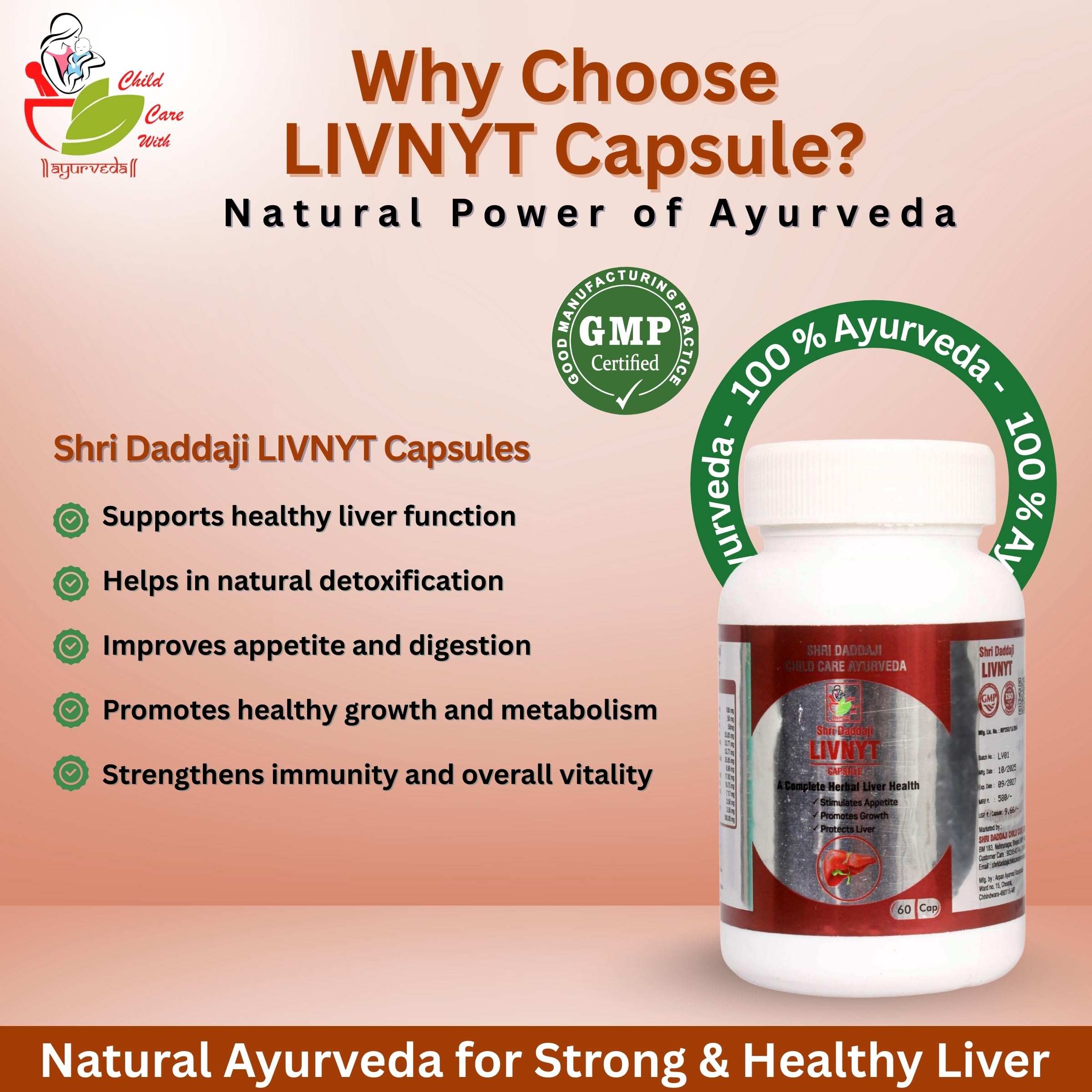 Shri Daddaji LIVNYT Capsule – Ayurvedic Liver Care Supplement | Supports Liver Health, Digestion & Appetite | 60 Capsules |Ayurvedic Formula | GMP Certified — Amazon image 3