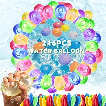 216Pcs Water Balloons for Kids Easy Fill,12 Bunch of Water Balloon Self Sealing Rapid Fill,Colorful Splash Water Balls Bombs for Kids Adults Outdoor Beach Family Gatherings Pool Party Fight Water Toy