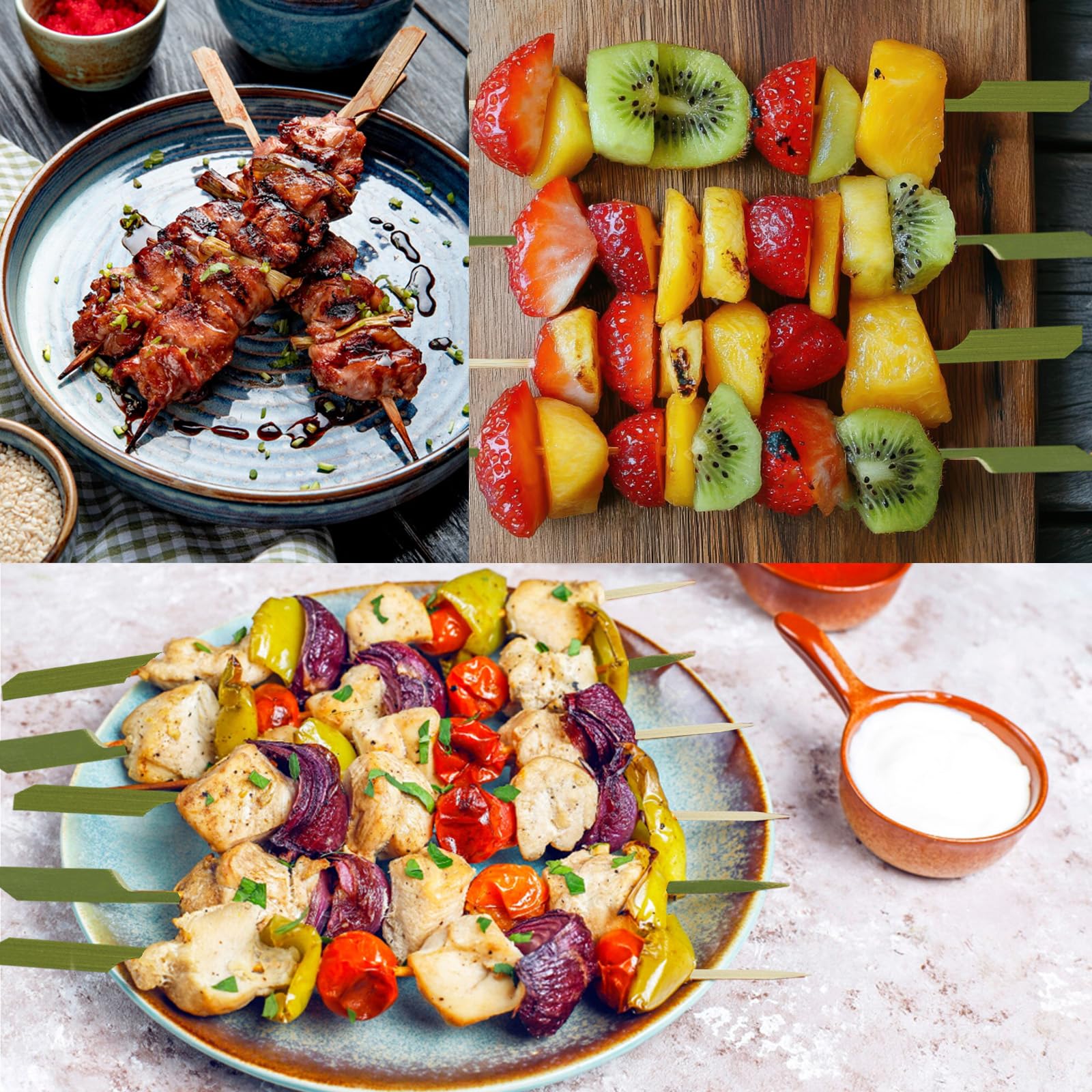 Spiedini in bambù per antipasti (60 confezioni), stuzzicadenti naturali da 20,3 cm, per antipasti, cocktail, frutta, sandwich, robusti spiedini in legno per barbecue, feste, snack, barbecue, cibo