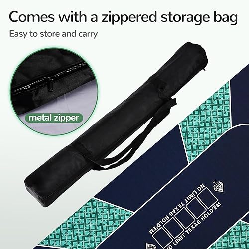 Miniatura 7 de FURUISEN Alfombrilla de póquer profesional de 70 pulgadas x 35 pulgadas, 8 jugadores de goma portátil Texas Hold'em Poker con bolsa de transporte