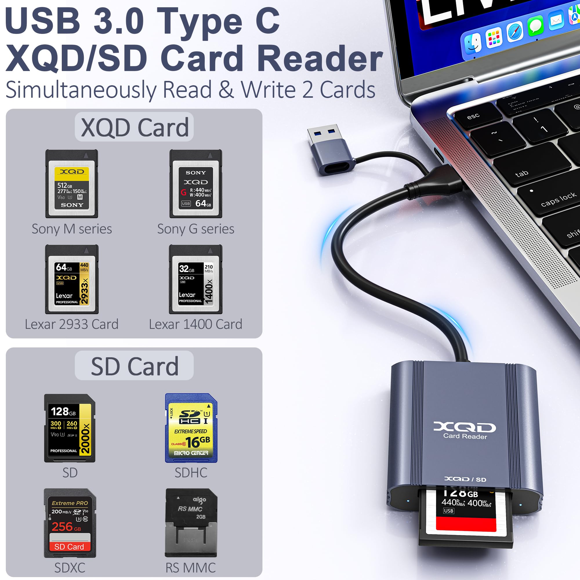 Amazon.co.jp: XQDカードリーダー 2イン1 XQDメモリーカードアダプター