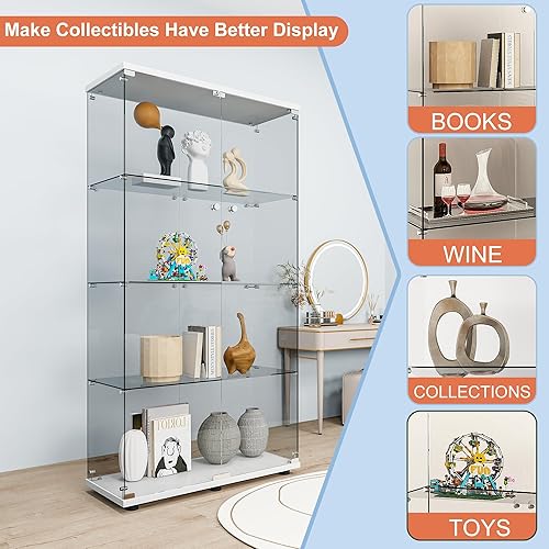 Miniatura 52 de FANYUSHOW Vitrina de cristal templado con 4 estantes con cerradura de seguridad, estante de exhibición de 0.197 in para sala de Blanco,Negro