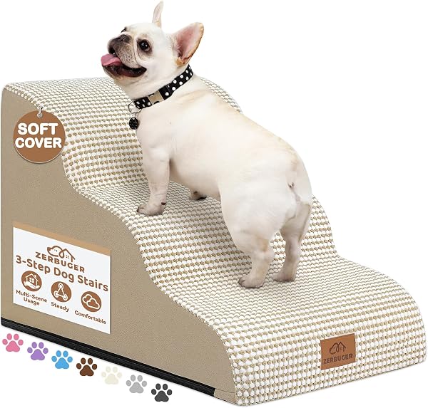 Zerbuger Dog Ramp and Stair for Bed 16 H-20 H,3-Step Cat Stair for Sofa and Chair,4-Step Dog Ramp for High Bed and Windo