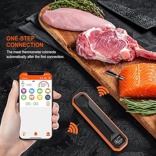 Miniatura 2 de Dewjom Termómetro inalámbrico para carne, termómetro digital de cocina con sonda inalámbrica, termómetro de alimentos de alcance remoto de 500 pies,