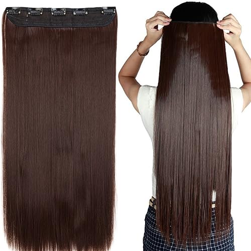 Miniatura 25 de S-noilite Elegante 30"(76cm) Extensiones de pelo con clip de una pieza, 3/4 de cabeza completa, 5 clips, negras naturales largas y rectas