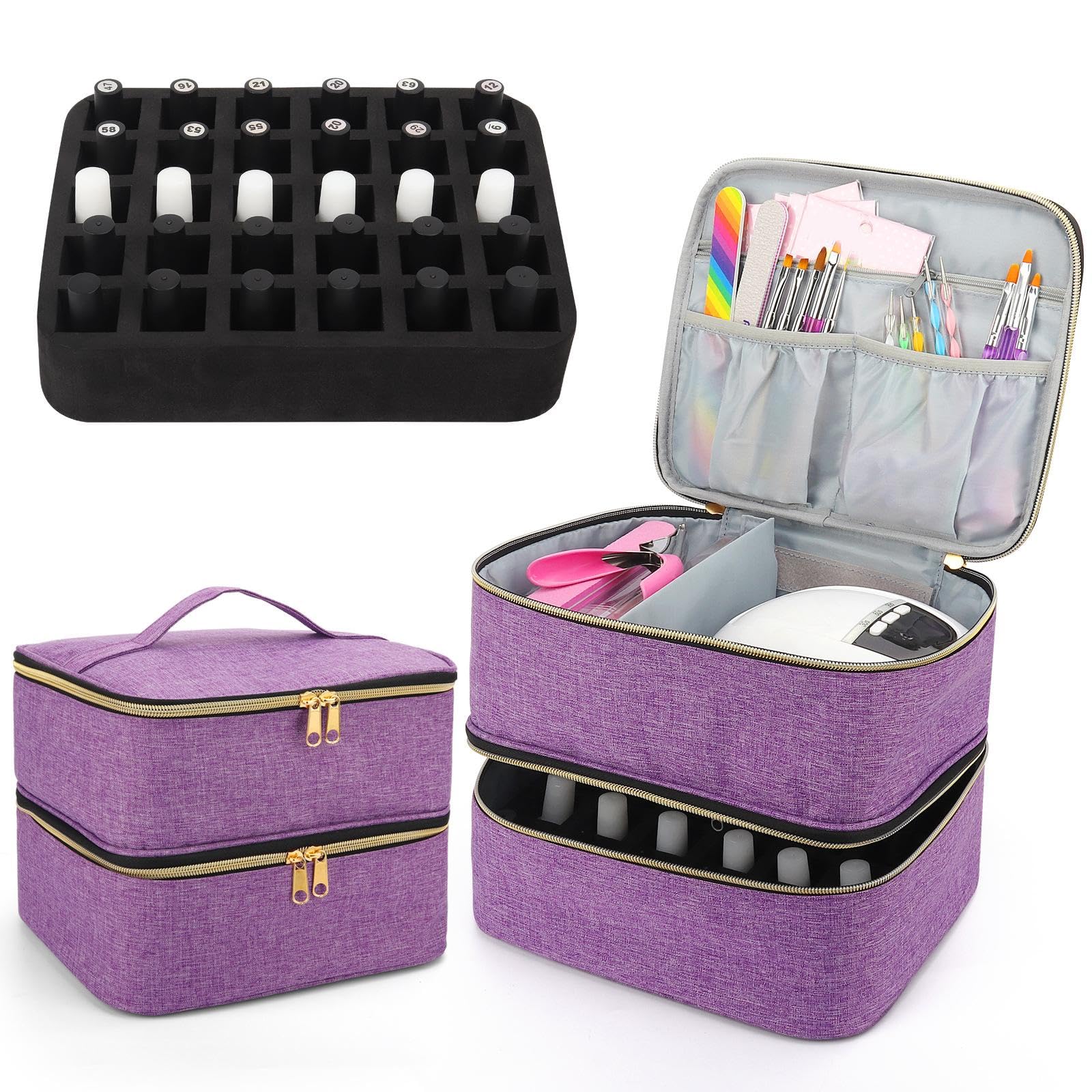 Organizer na lakier do paznokci mieści 30 butelek, podróżny futerał na lakier do paznokci, 2 zestaw (fioletowy), 25cmx22cmx17cm, jako opis