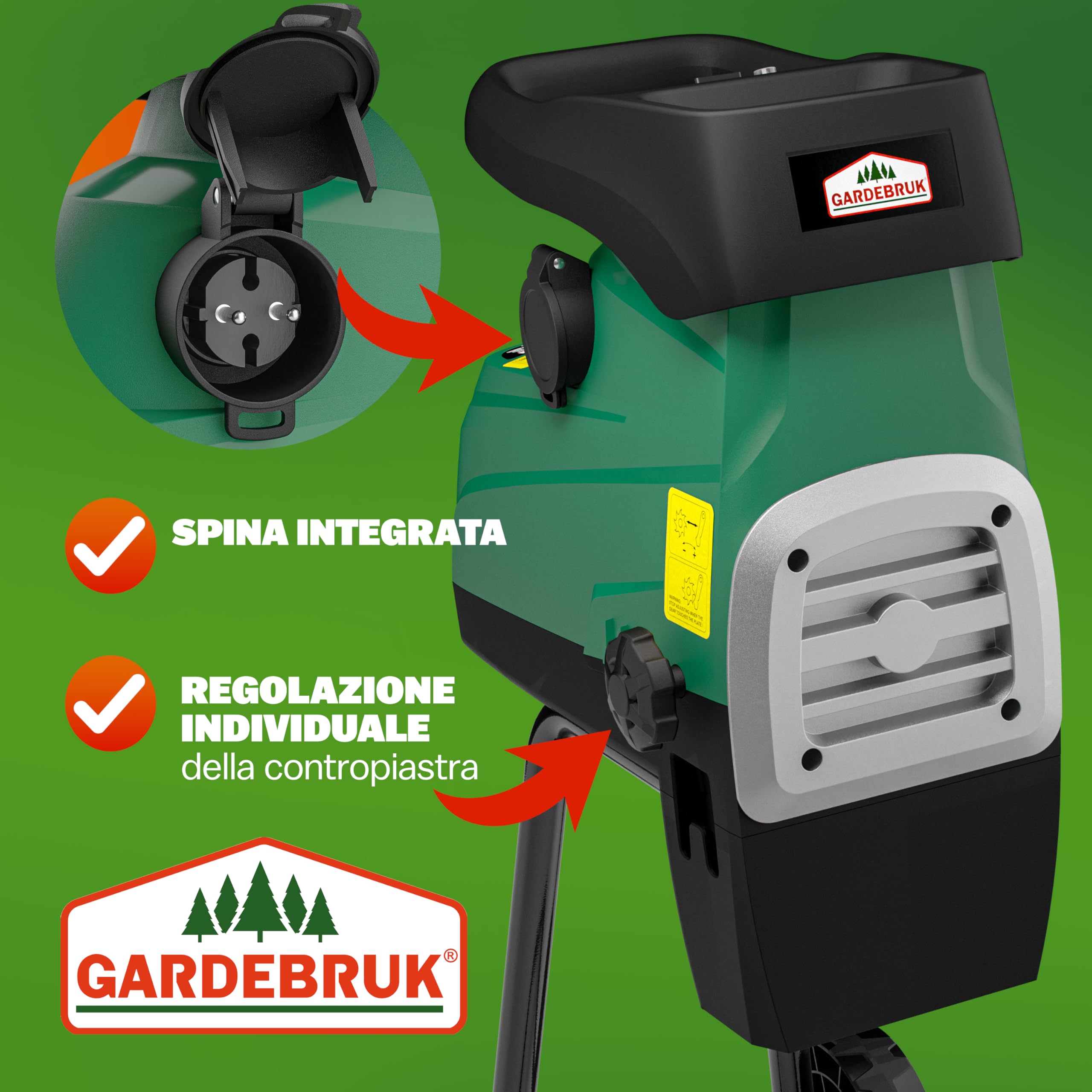 GARDEBRUK Trituratore Elettrico Silenzioso a Rullo 3100W Biotrituratore 2x60L