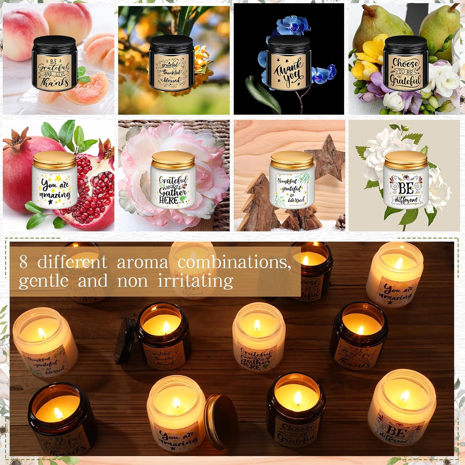 MTLEE 24pcs Thank You Scented Candles Gifts Bulk Inspirational Jar Candles Soy Wax 8 Fragrance Baby Shower Birthday Wedding Appreciation Gift for Mom Teacher Coworker Employee Nurse(Amber & White)