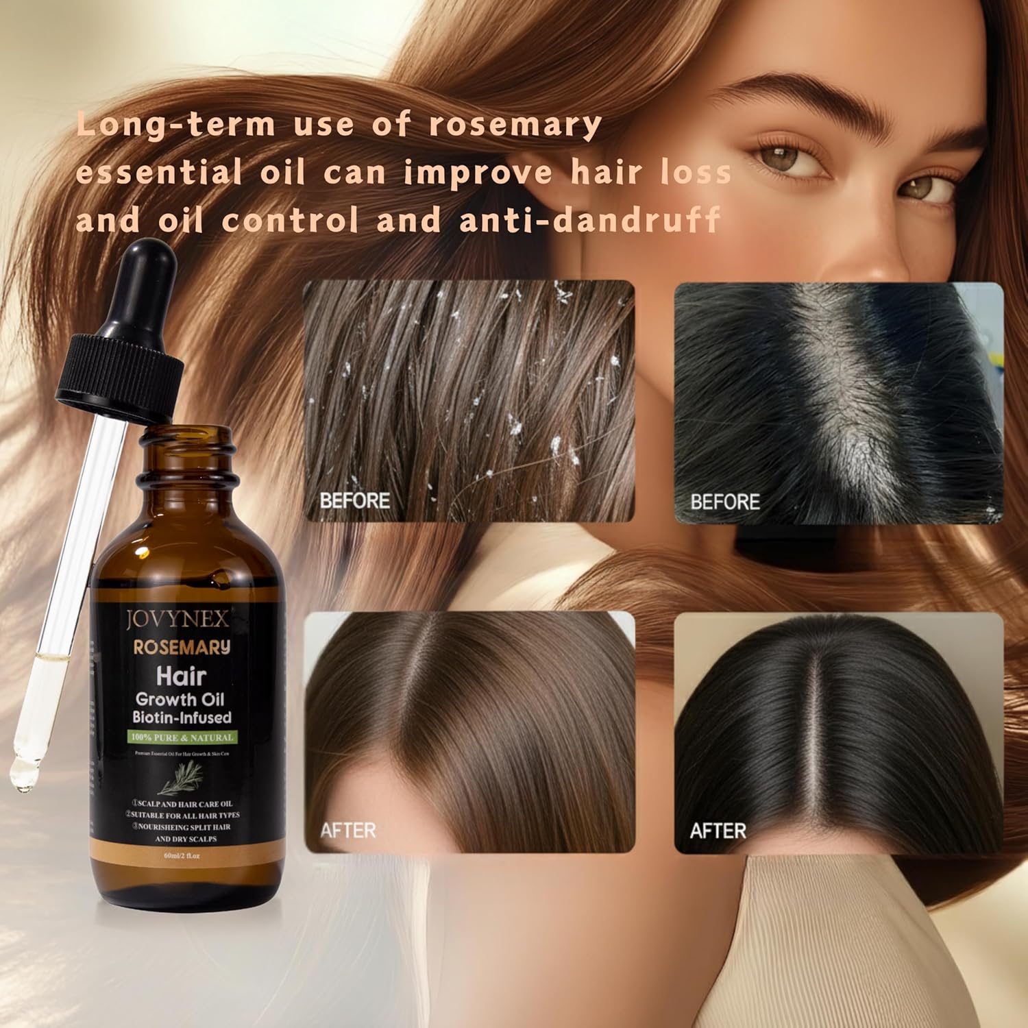 Rosemary Oil for Hair Growth with Biotin - Natural Hair Growth Serum for Thicker Hair, Anti-Hair Loss & Thinning Hair Treatment, Organic Scalp Stimulating Oil for Men & Women (2 fl.oz) - Image 4