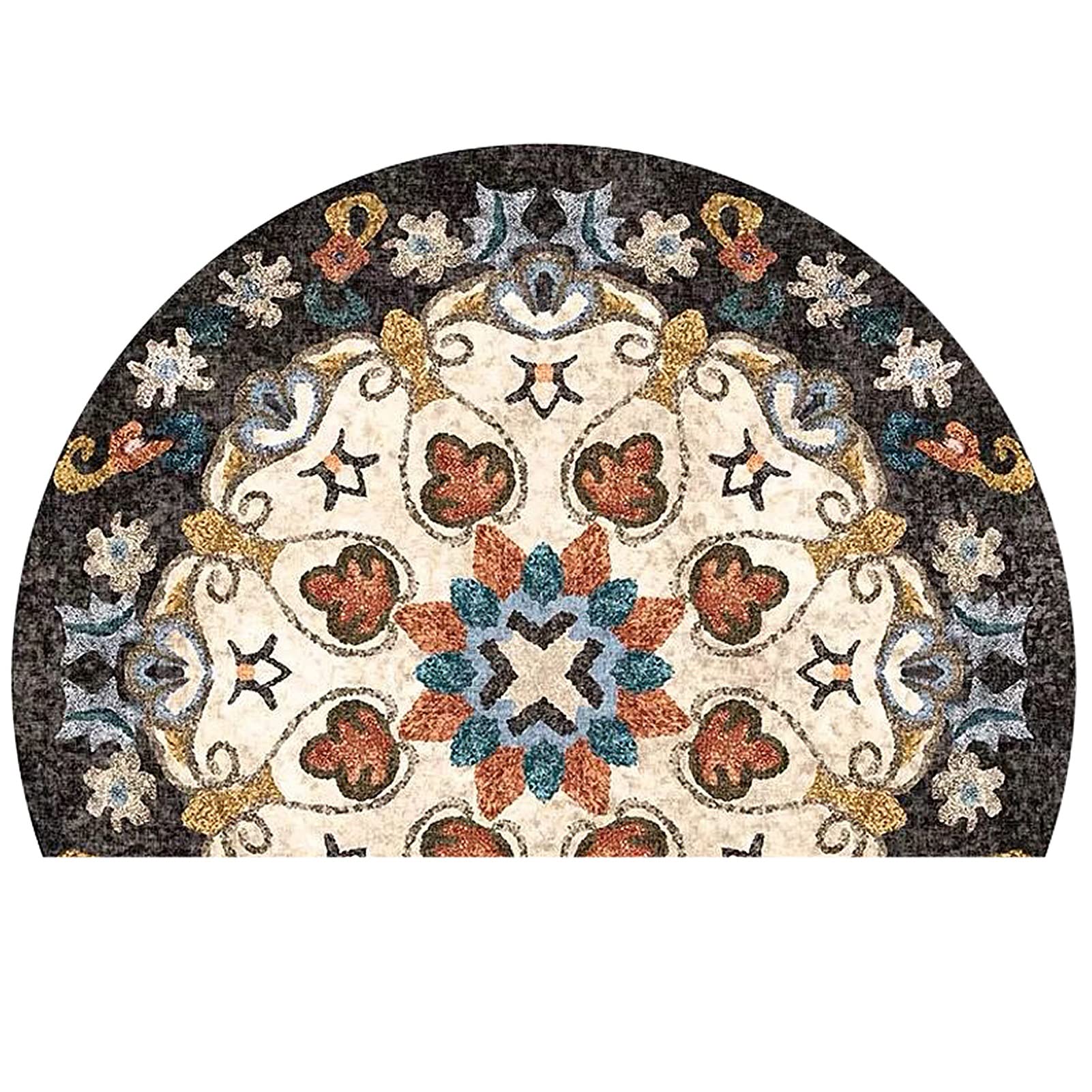 Paillasson fleurs vintage grand tapis d'entrée demi-cercle accueillant