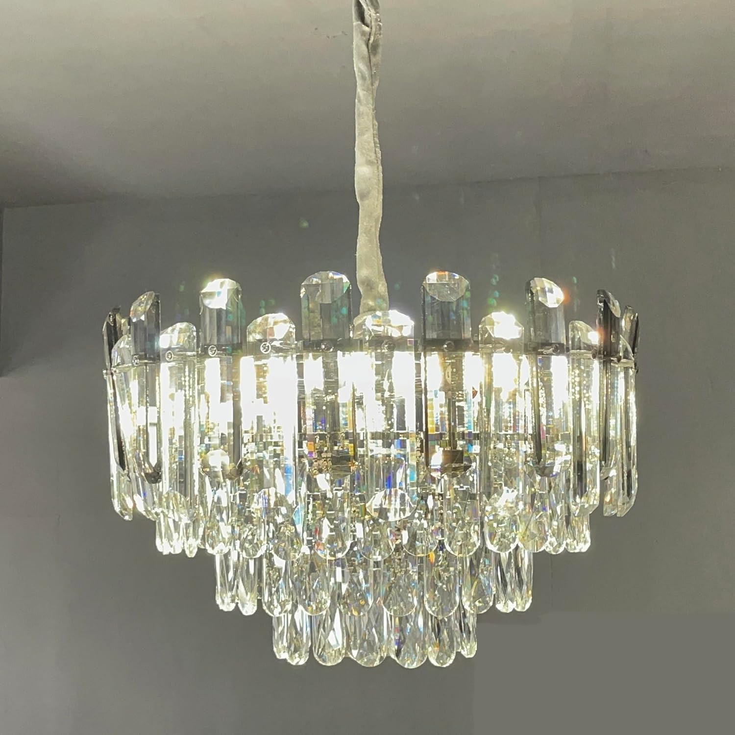 Crystal Chandeliers Dia 17.7" Modern Ceiling Light Fixture Adjustable Luxury Pendant Lights for Dining Room Living Room Bedroom Decoration (Chrome Plated, Dia 17.7*H 9.8 inch)