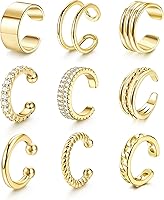 LOLIAS 14K Gold Plated Non-Piercing Ear Cuff Earrings for Women - 9PCS Clip-On Cartilage Fake Earrings, Adjustable & Lightweight
