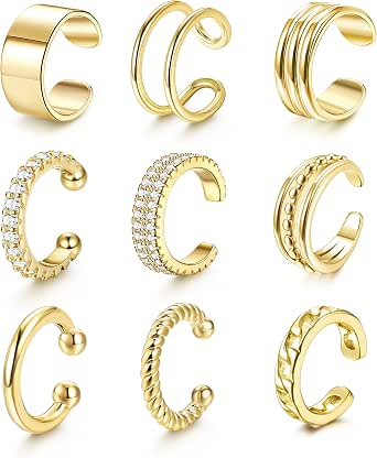 IFKM 12 Paia Orecchini A Polsino Oro 14k E Argento - Non Forati, Clip-On, Falsi Per Cartilagine, Set Donne