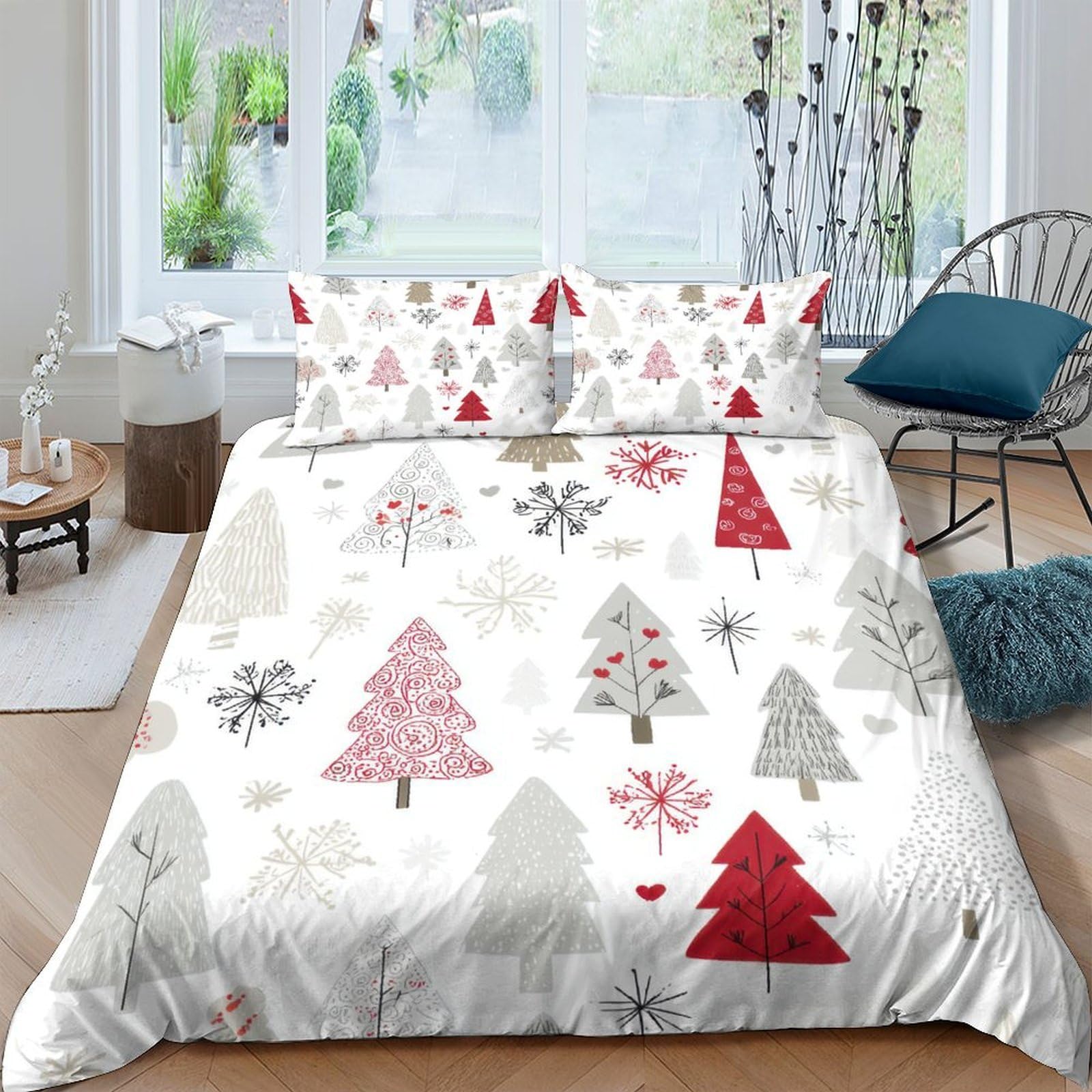 Ctjqhvkz Style-7 3D Printed Christmas Tree Fitted Sheet Microfiber Non Slip Snowflake Bed Cover For Bedroom Guest Room Easy Care Single（135X200cm）