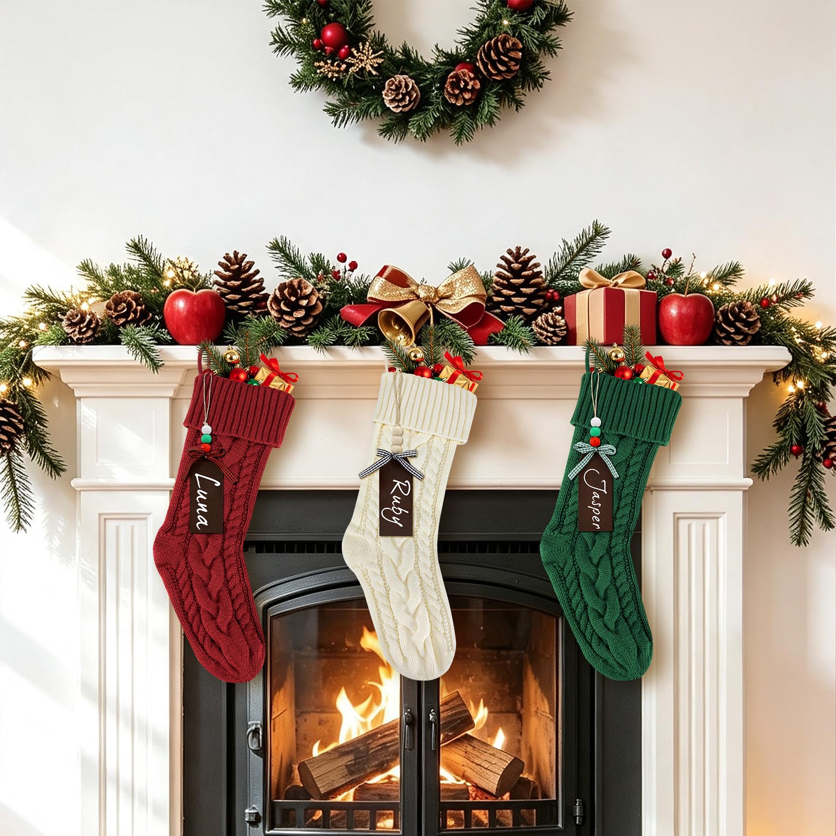 Medias de Navidad, paquete de 6 medias de Navidad de punto grandes de 18 pulgadas, calcetines de Navidad colgantes para decoración familiar de Navidad y regalos