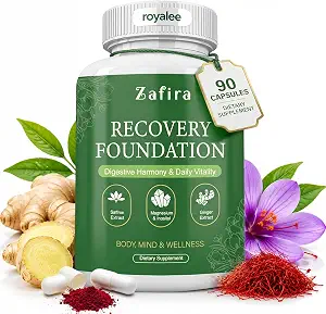 Zafira Organics Recovery Foundation Capsules with Saffron Extract, Myo-Inositol, L-Theanine & Magnesium – Daily Mood, Focus, Energy & Digestive Support, 90 Capsules