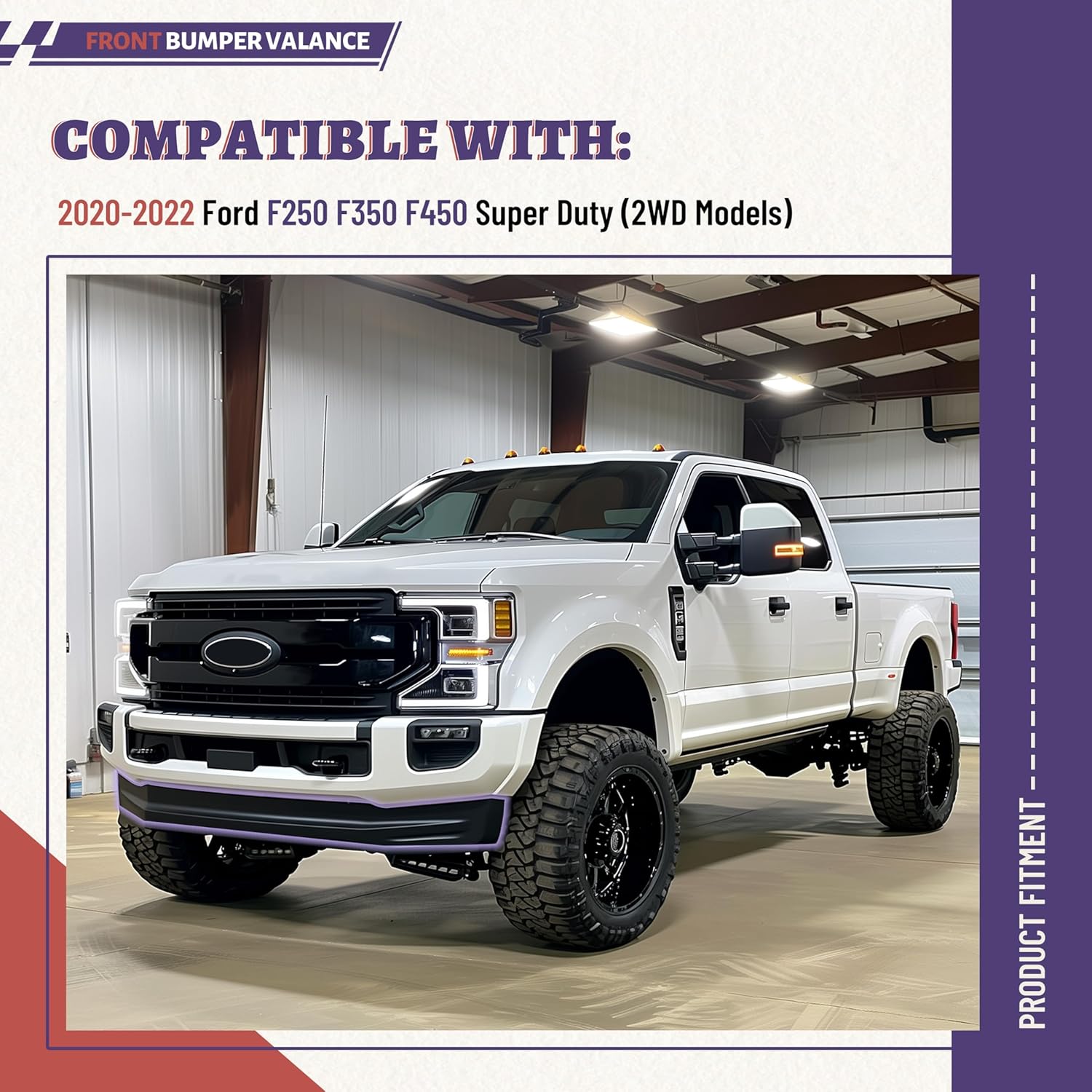 HECASA 4" Tall Front Lower Bumper Valance(Split Design 3Pcs) Compatible with 2020-2022 Ford F250 F350 F450 Super Duty (2WD Models) Deflector Valance Panel Air Dam LC3Z-17626-BA FO1095293 LC3Z17626BA