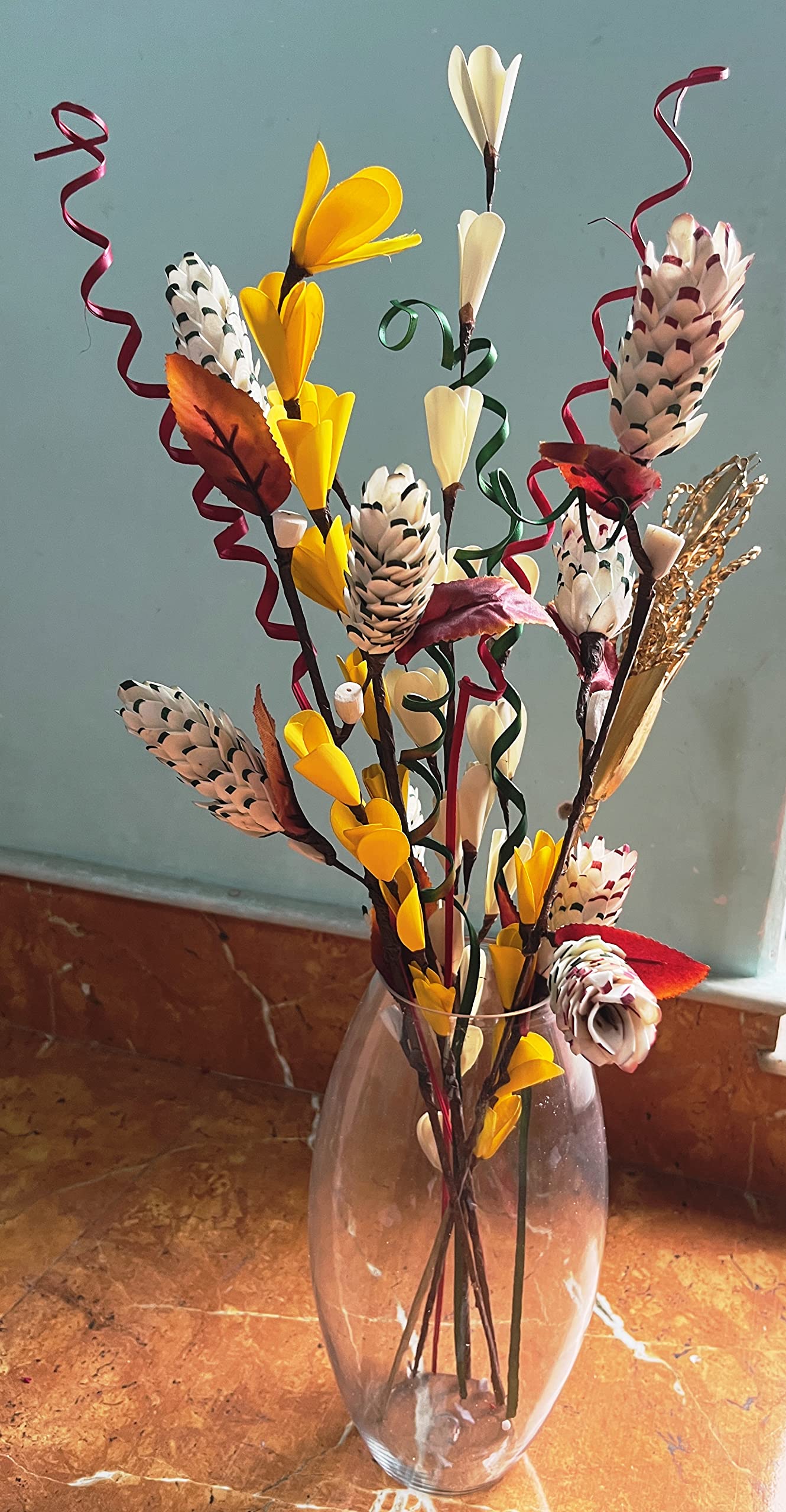 Fab n Style Artificial Flower Mini Lily Stick Bunch with Pine Floral (Multicolour), Artificial Flora