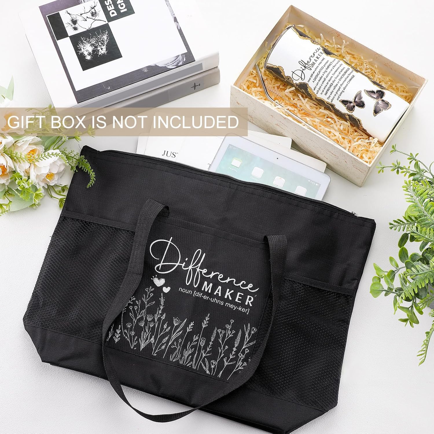 Buryeah 2 Pcs Difference Maker Gift for Women Thank You Tote Bag & Tumbler for Employee Coworker Nurse Social Worker(Black) - Image 6