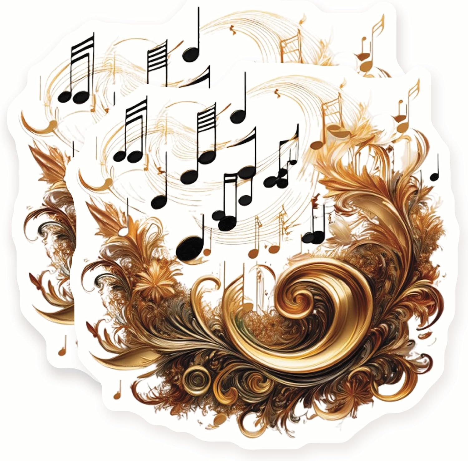 (2 Pack) Golden Music Notes Magnets - Elegant Musician Decor - Baroque Aesthetic Refrigerator Art - 5" Design - Sticks to Fridges, Lockers, Toolboxes & More - Made in USA - AQM12643