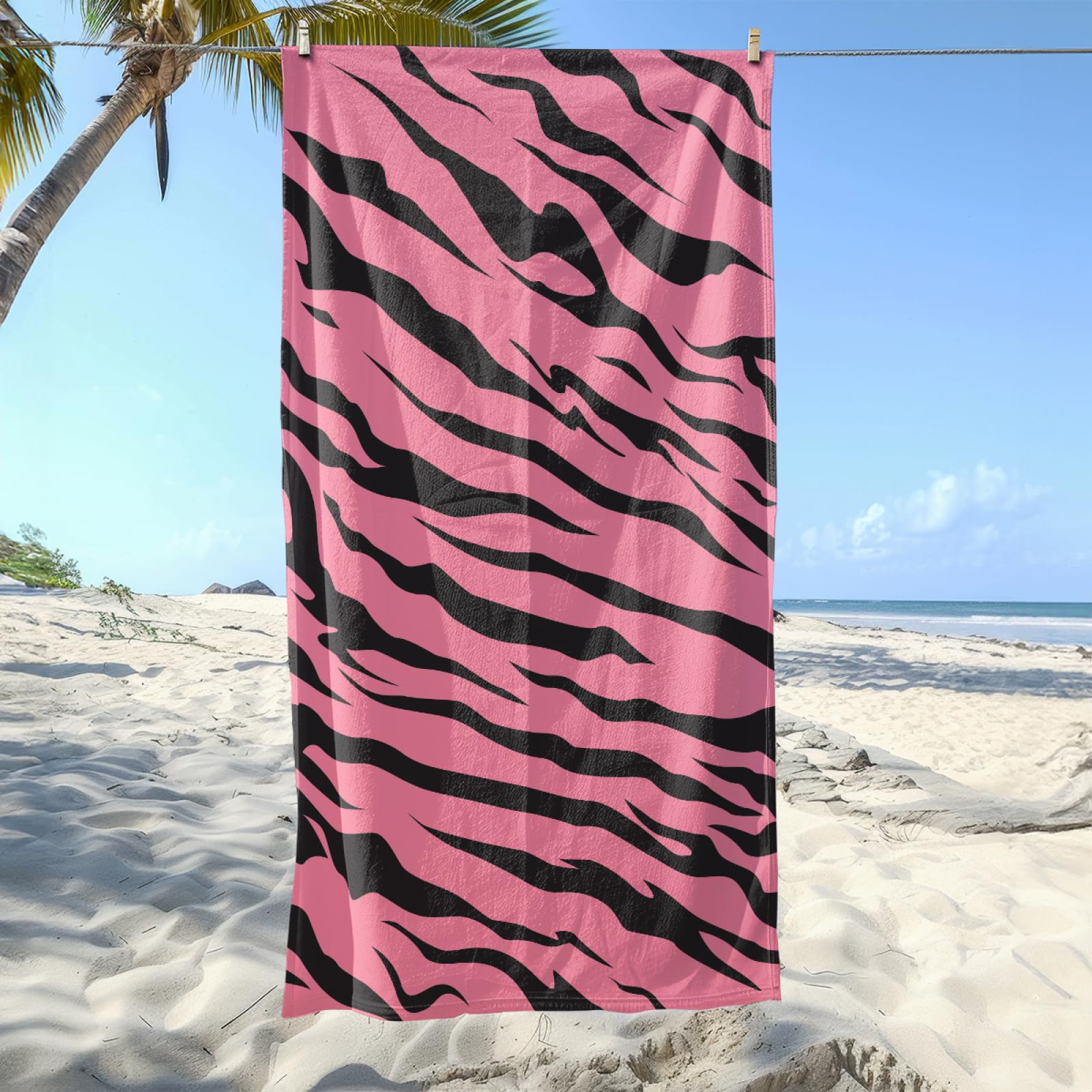 Serviette de Plage Stripes Noire Rose Drap de Plage Anti Sable Portable Serviette de Bain XXL Piscine Toilette Sport Microfibre Ultraléger Towel Absorbant Séchage Rapide 200x220cm