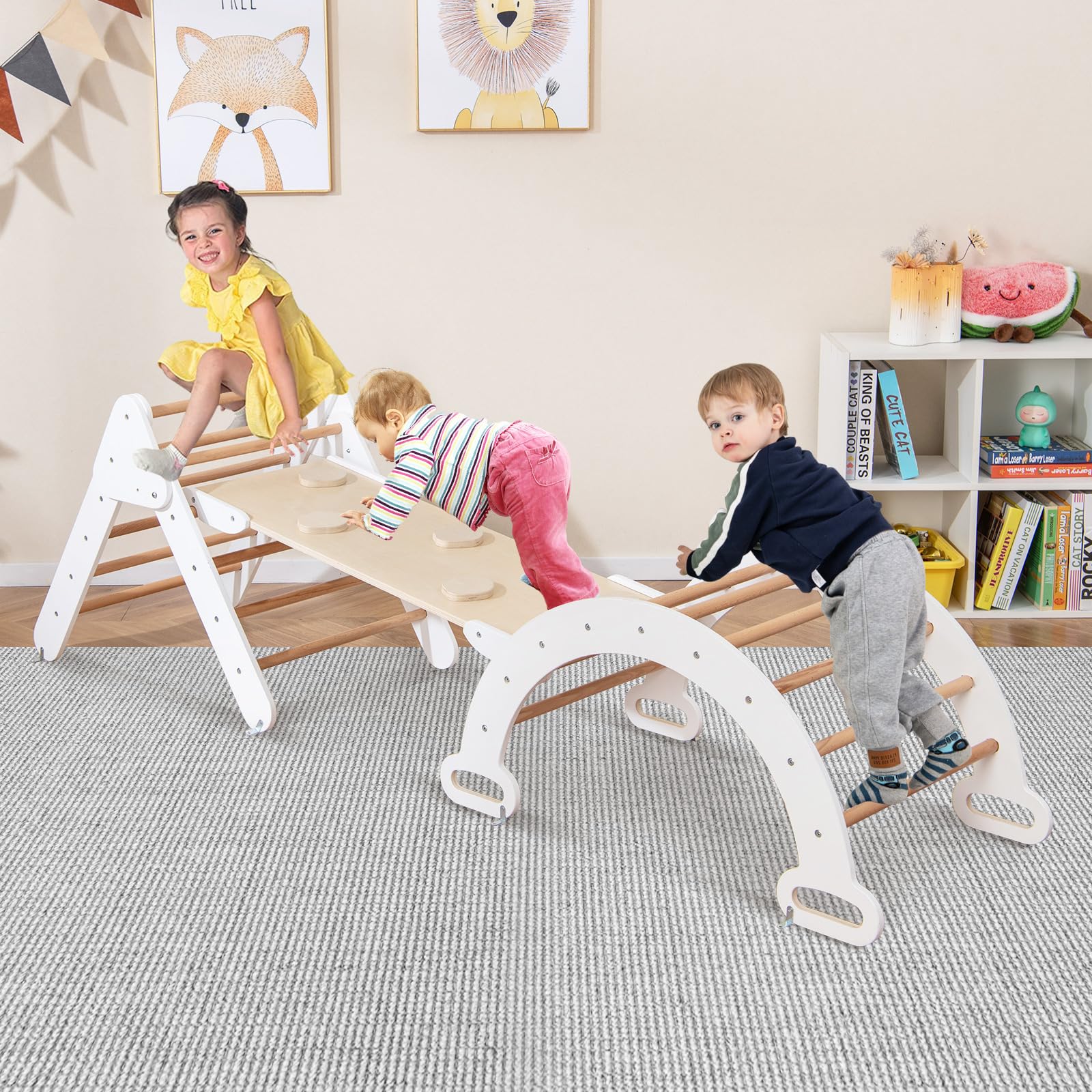 COSTWAY Telaio da Arrampicata per Bambini, Triangolo Pieghevole con Arco e Salita, Bianco