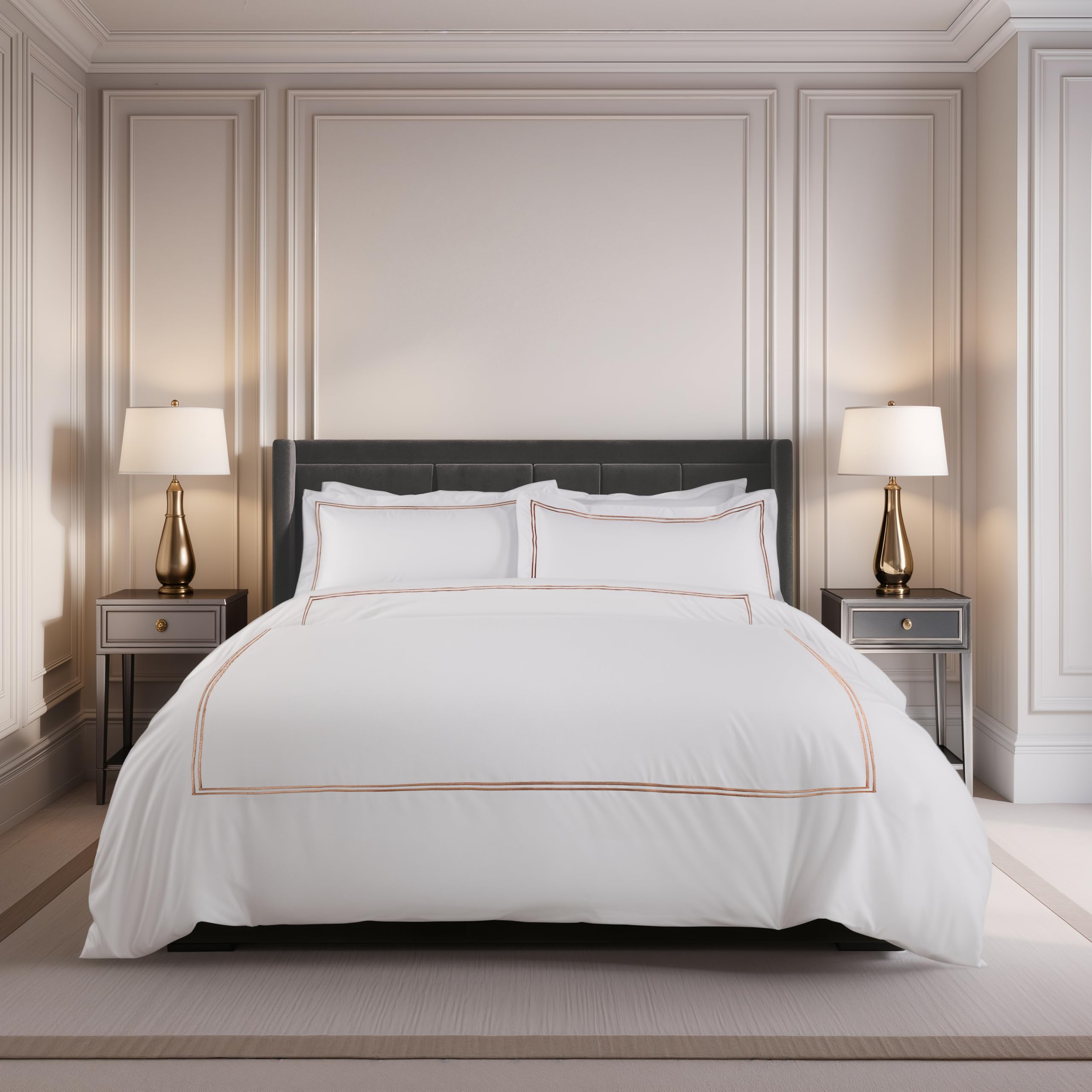 Julian Charles White Mayfair Taupe Embroidered Duvet Set - Super King